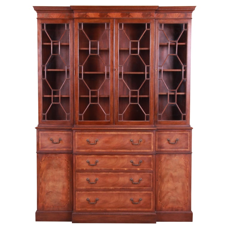 Baker Furniture Mahogany Breakfront Bookcase at 1stDibs