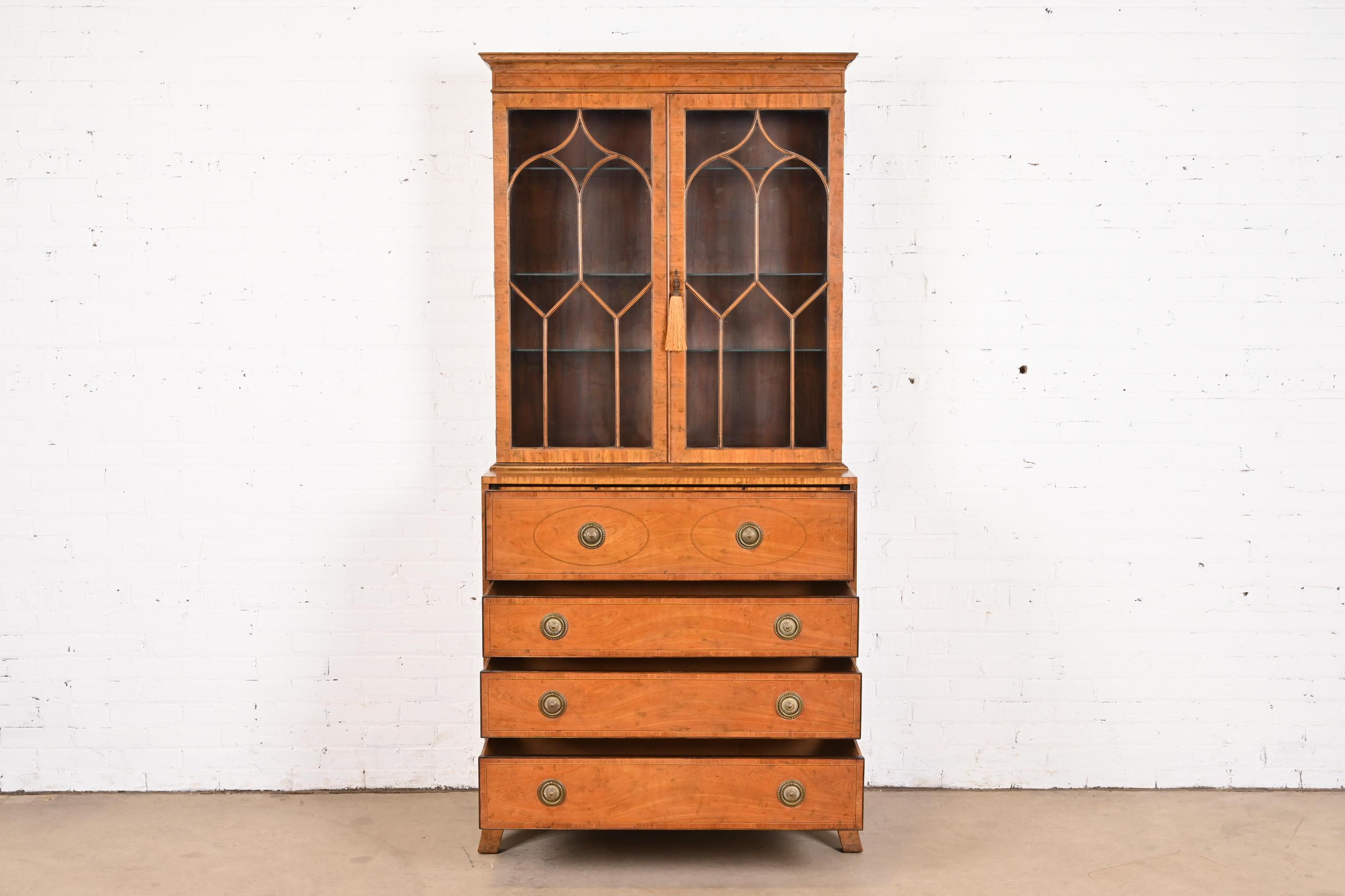 Baker Furniture Georgian Mahogany Breakfront Bookcase With Secretary Desk For Sale 5