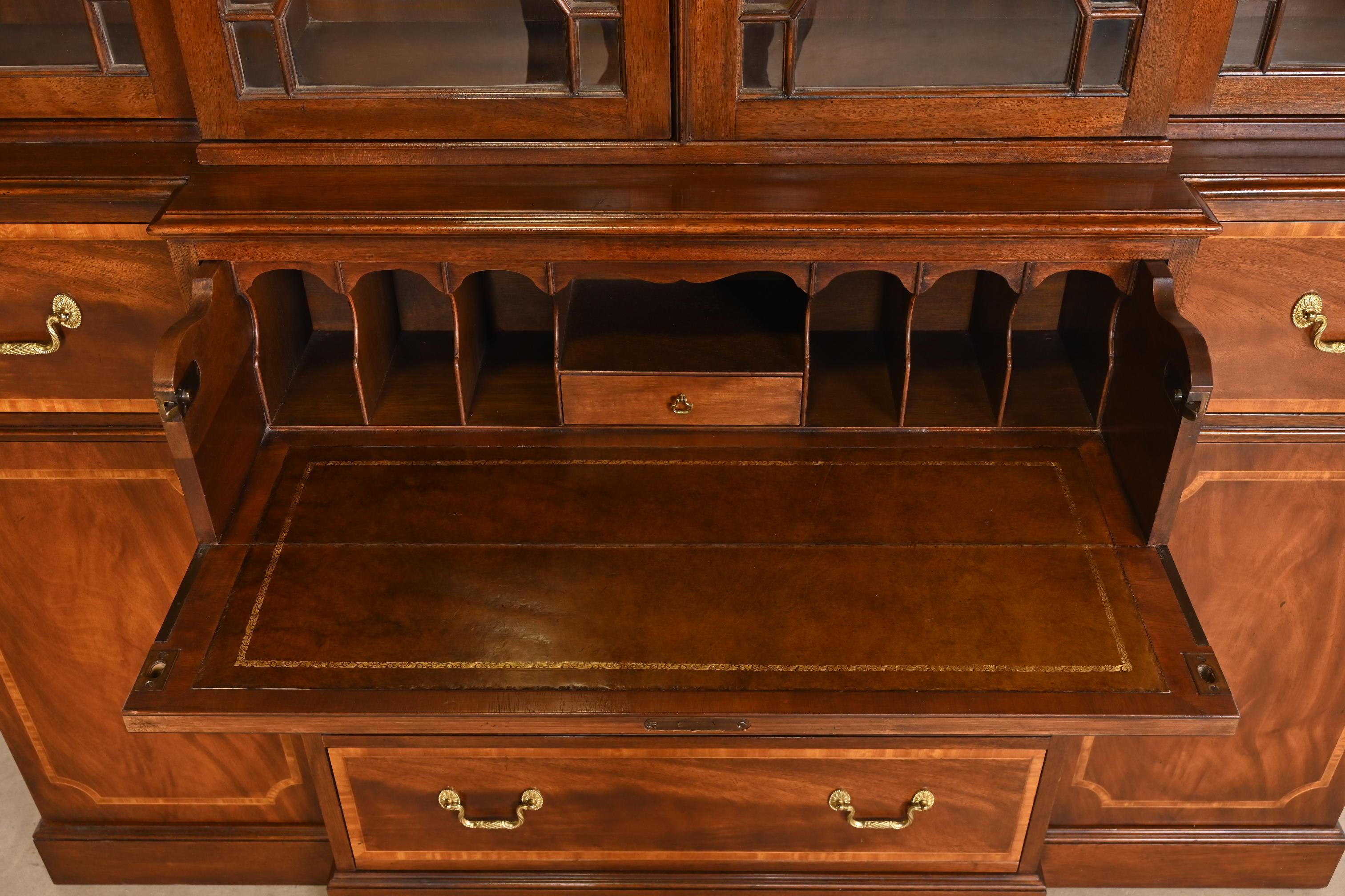 Baker Furniture Georgian Mahogany Breakfront Bookcase With Secretary Desk For Sale 6