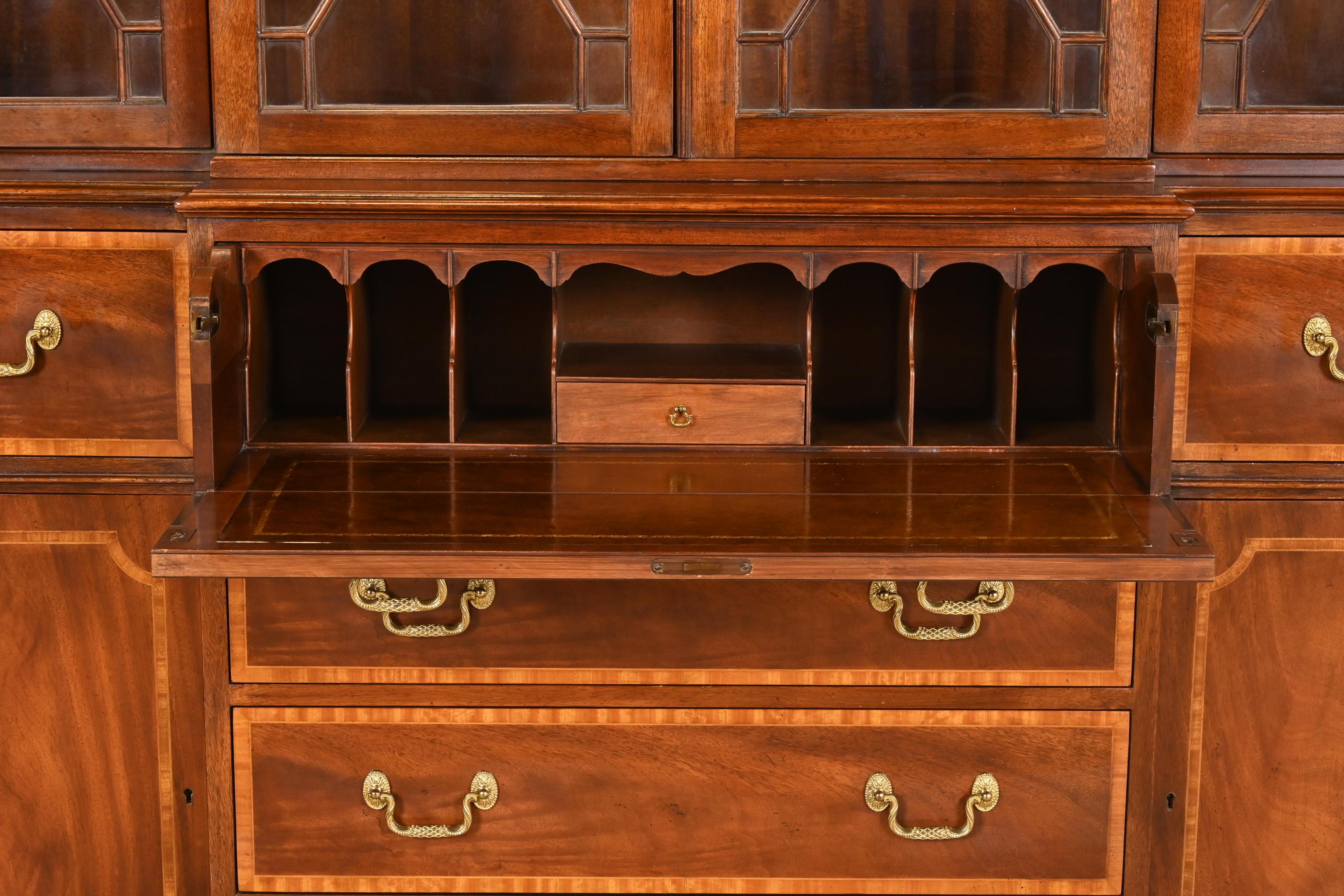 Baker Furniture Georgian Mahogany Breakfront Bookcase With Secretary Desk For Sale 7