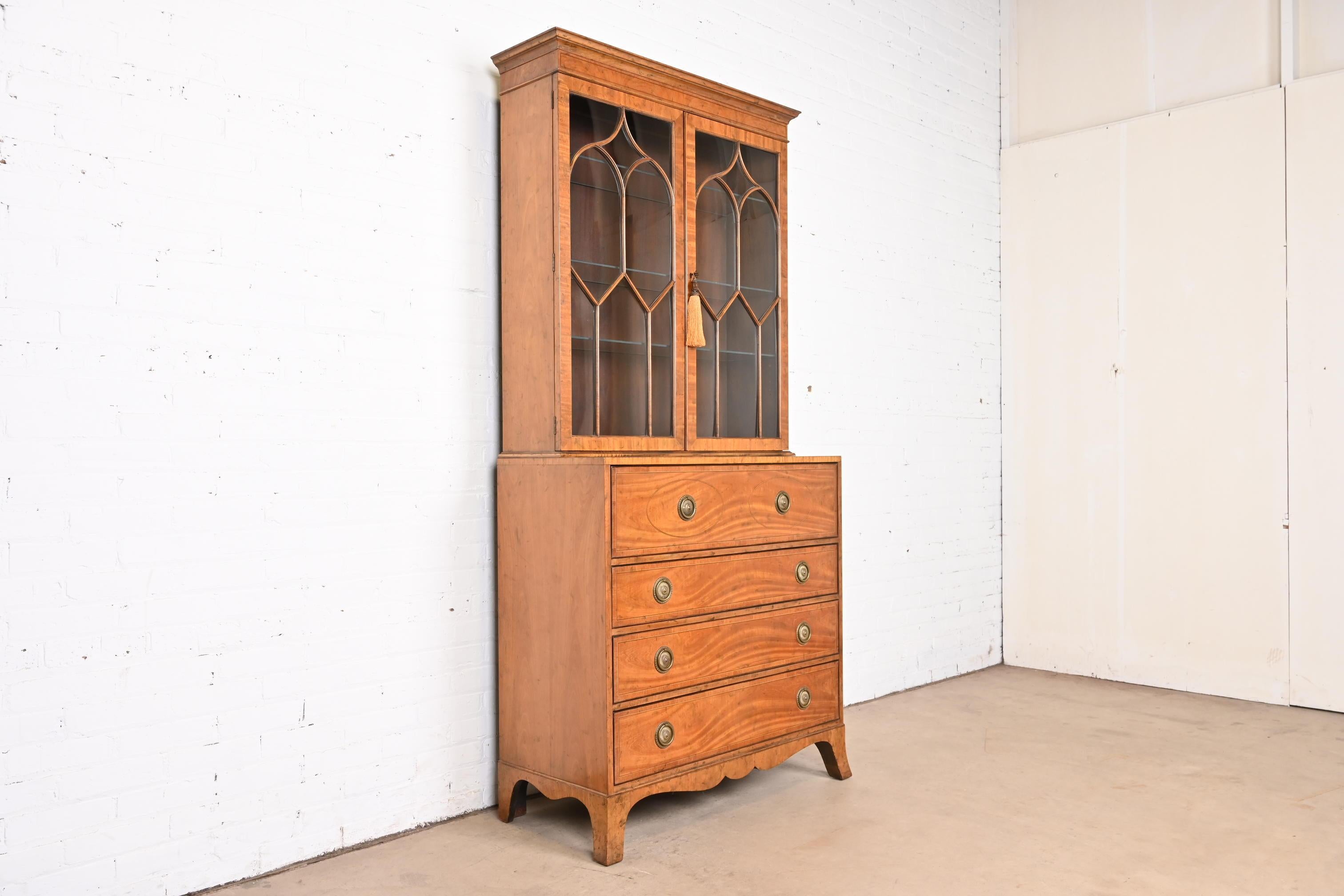 American Baker Furniture Georgian Mahogany Breakfront Bookcase With Secretary Desk For Sale