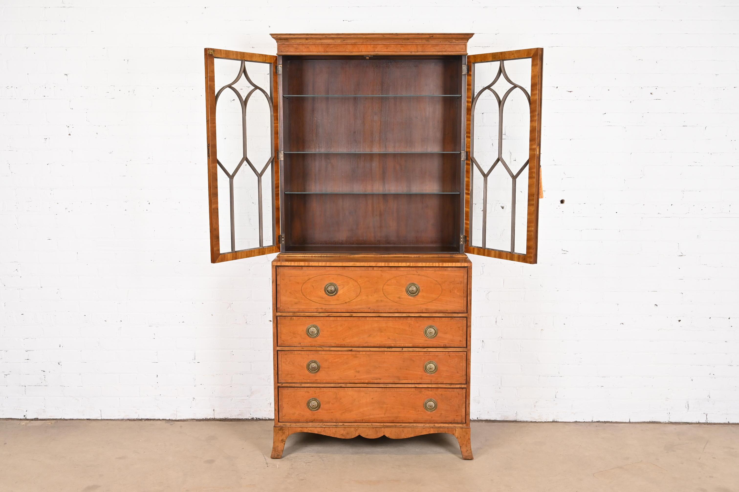 Baker Furniture Georgian Mahogany Breakfront Bookcase With Secretary Desk In Good Condition For Sale In South Bend, IN