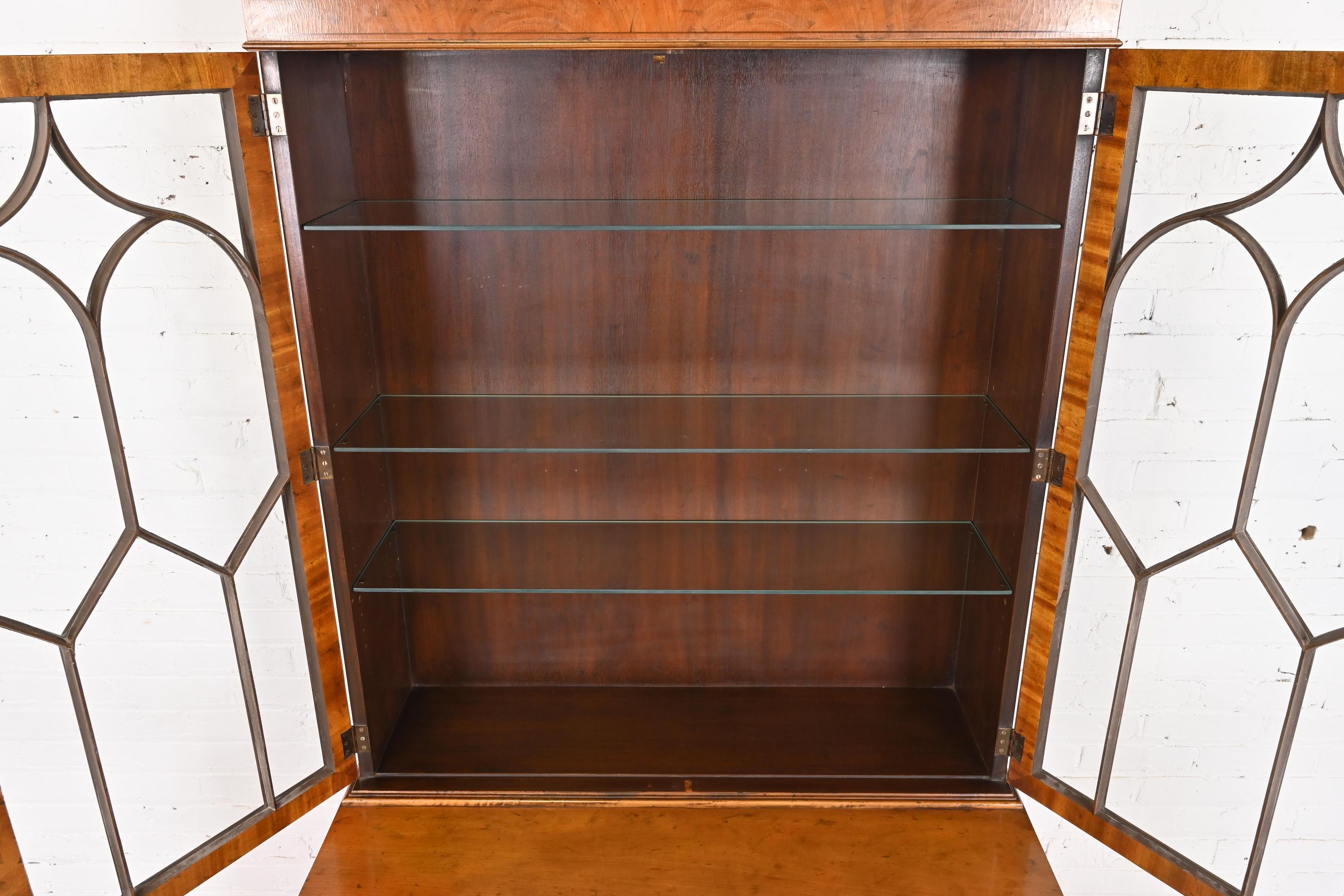 Mid-20th Century Baker Furniture Georgian Mahogany Breakfront Bookcase With Secretary Desk For Sale