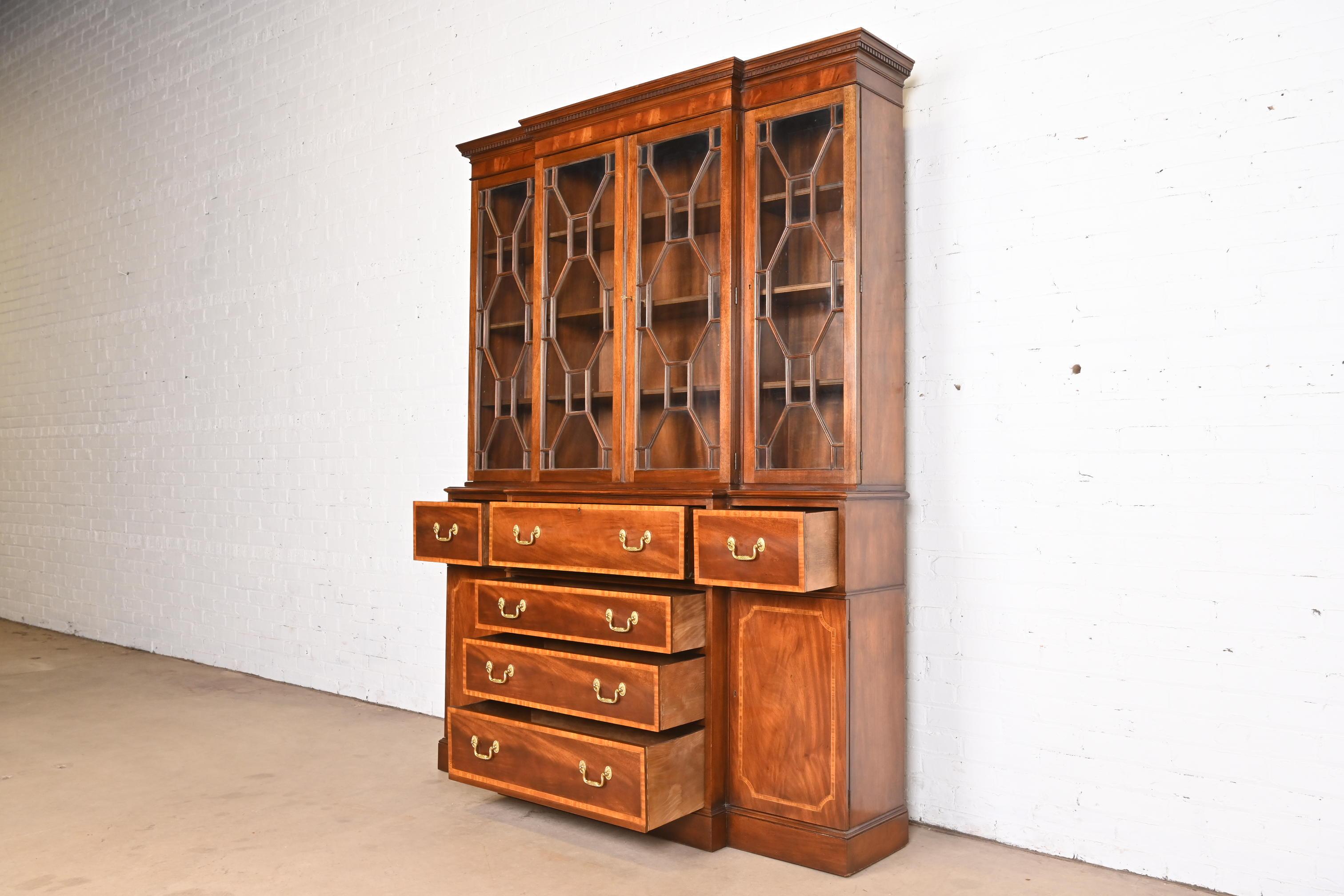 Baker Furniture Georgian Mahogany Breakfront Bookcase With Secretary Desk For Sale 2