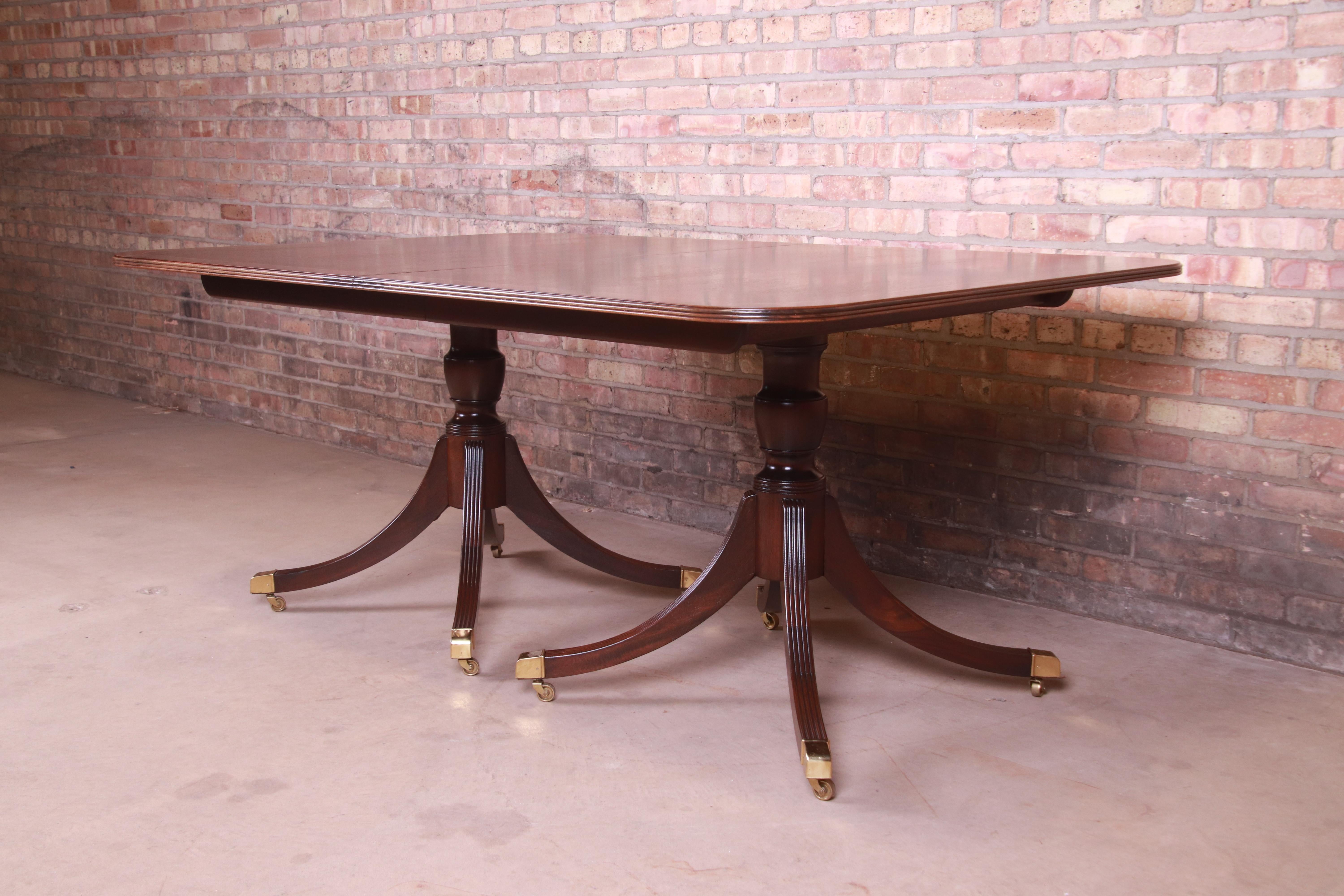 Baker Furniture Georgian Mahogany Double Pedestal Dining Table, Newly Refinished 6