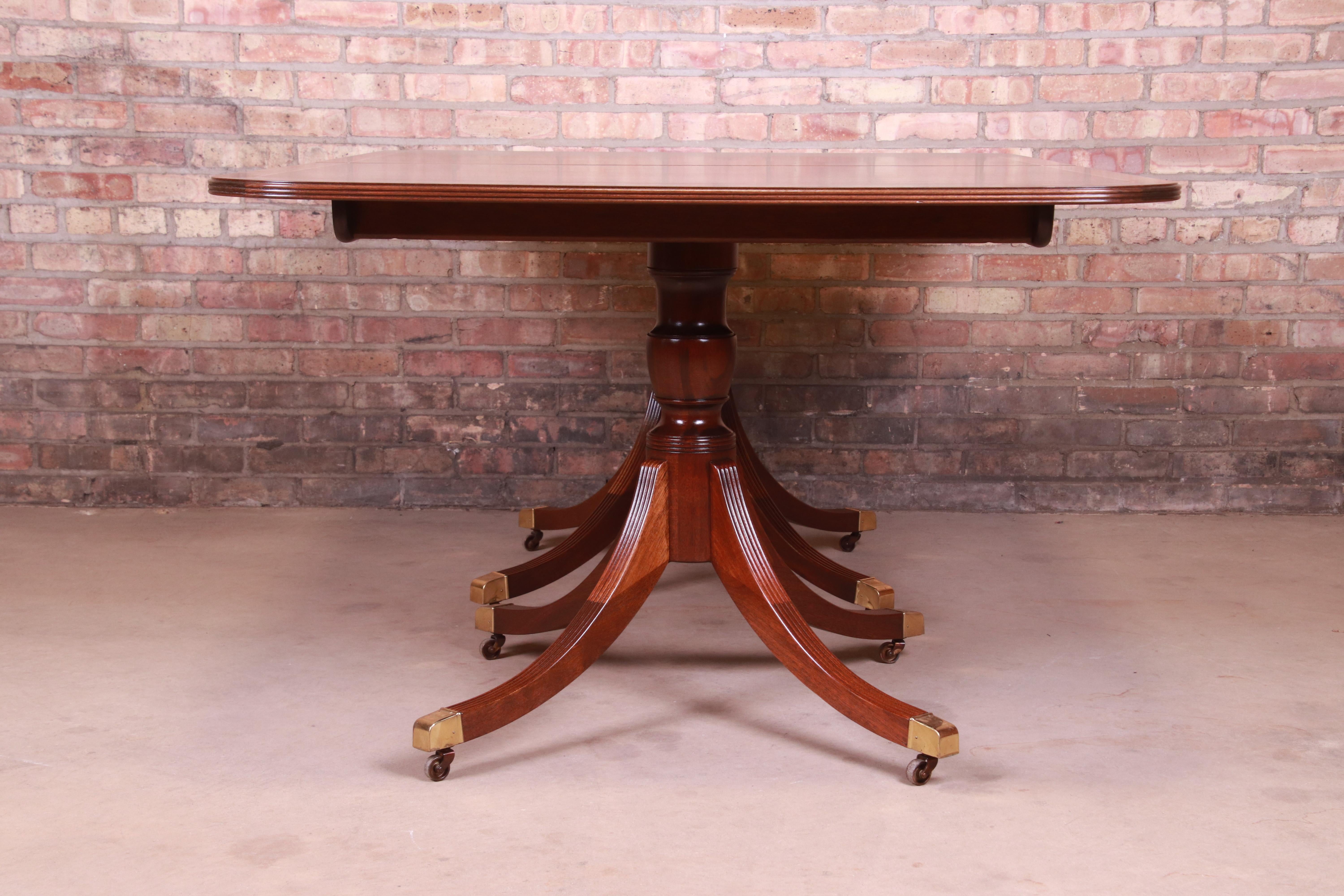 Baker Furniture Georgian Mahogany Double Pedestal Dining Table, Newly Refinished 6