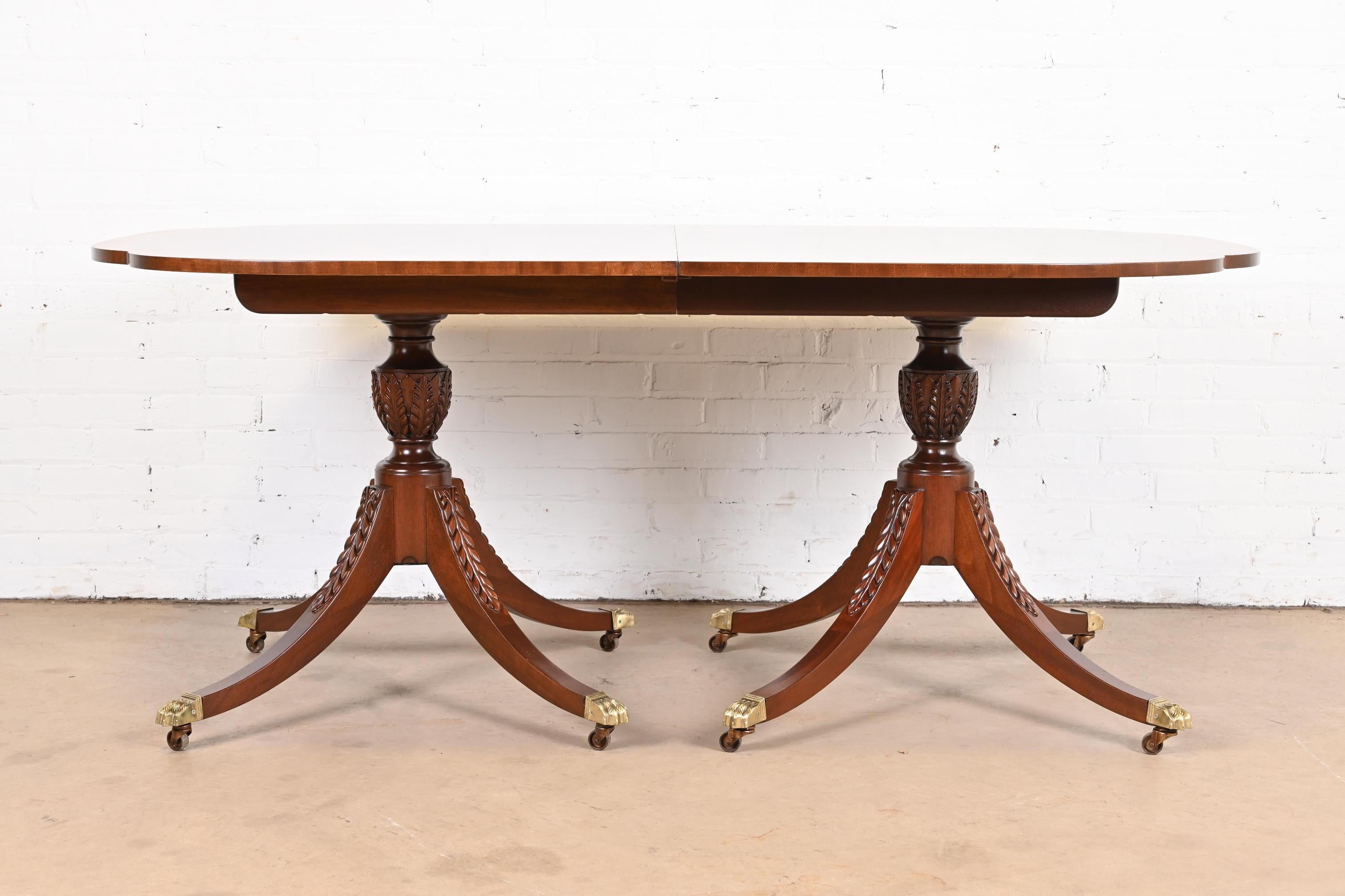 Baker Furniture Georgian Mahogany Double Pedestal Dining Table, Newly Refinished 6