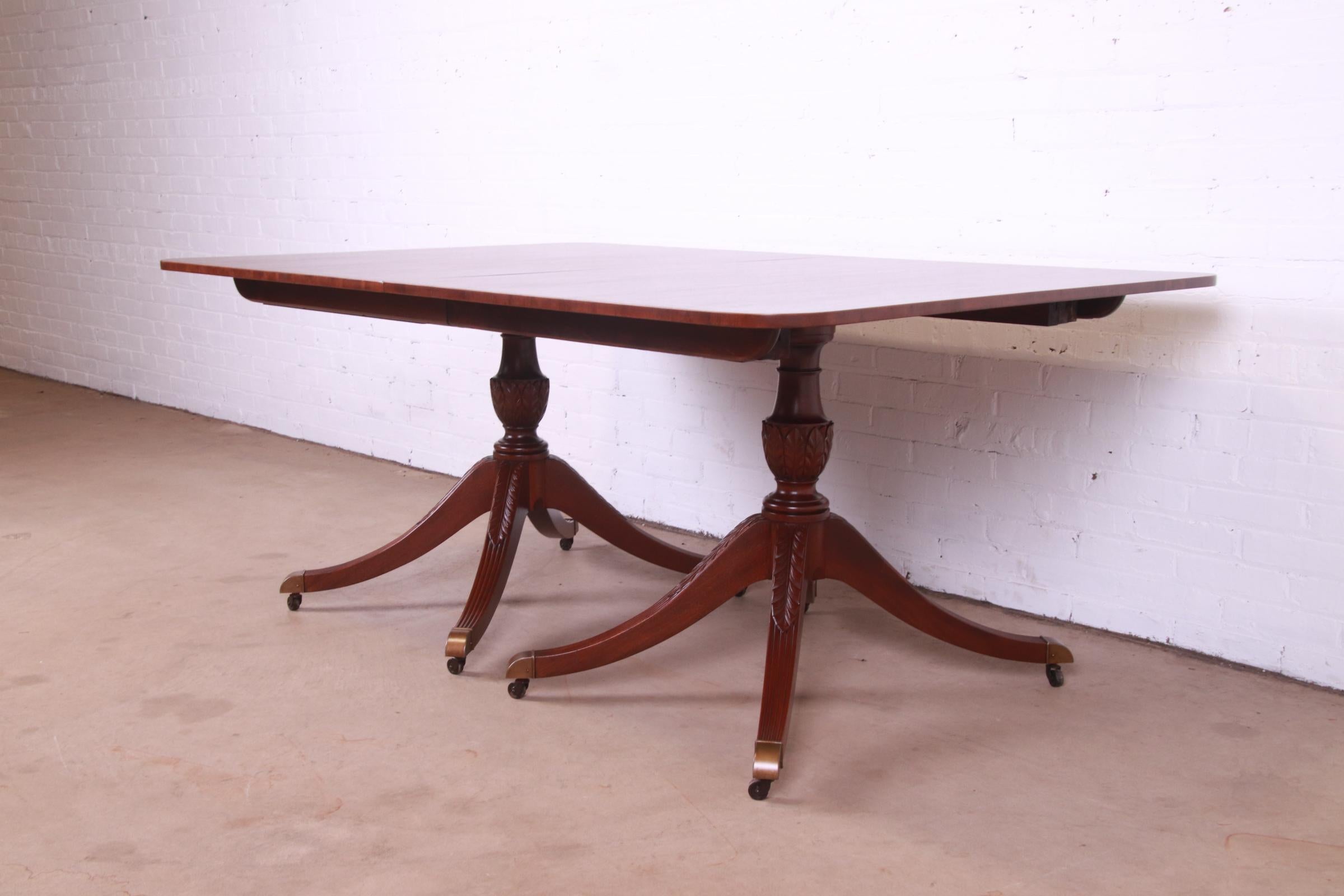 Baker Furniture Georgian Mahogany Double Pedestal Dining Table, Newly Refinished 7