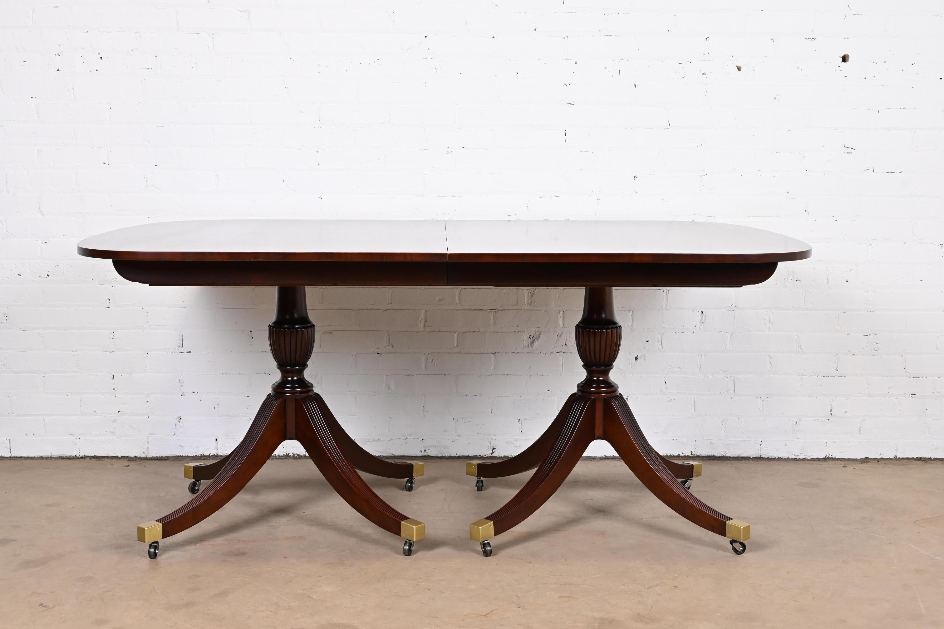 Baker Furniture Georgian Mahogany Double Pedestal Dining Table, Newly Refinished 7