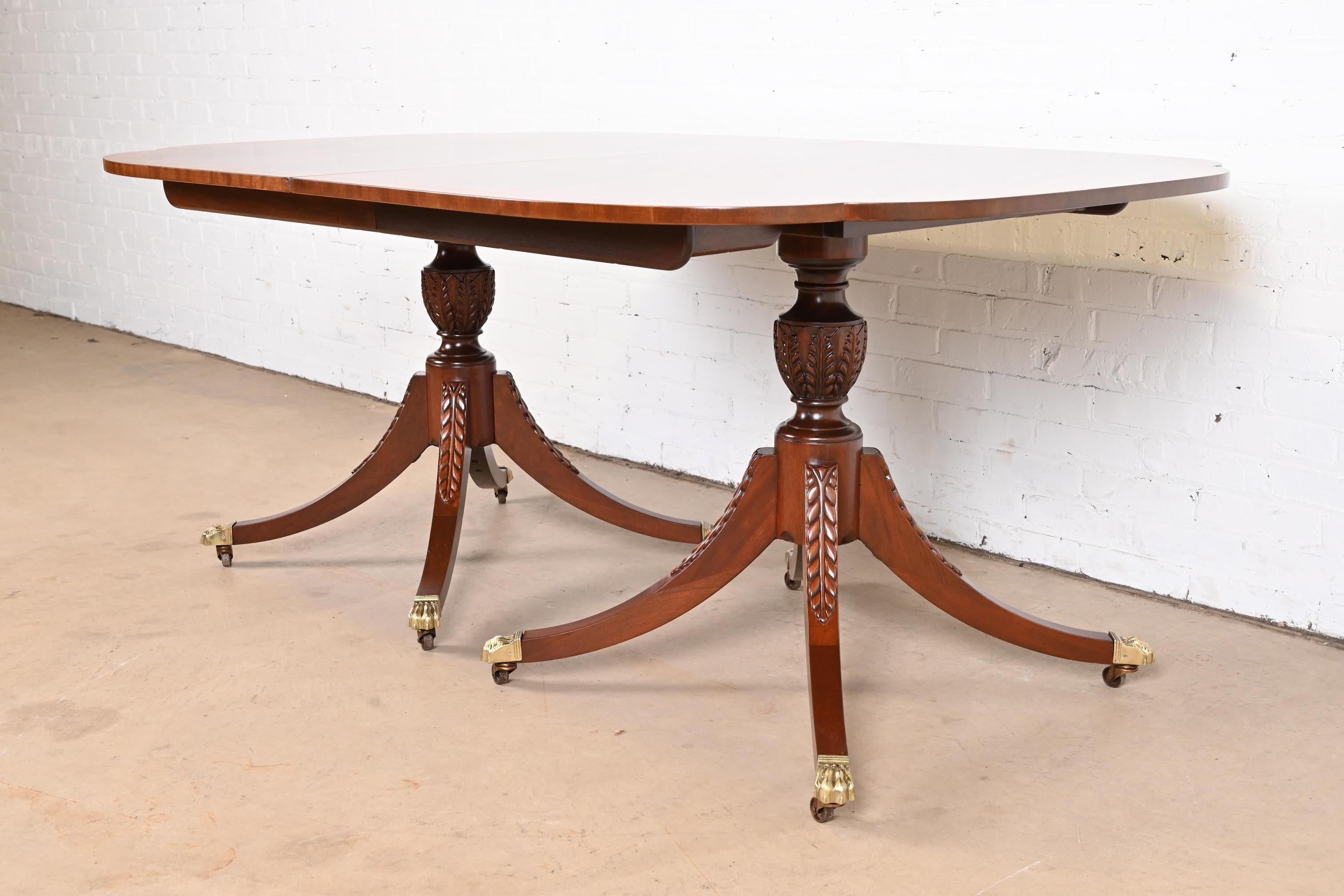 Baker Furniture Georgian Mahogany Double Pedestal Dining Table, Newly Refinished 8