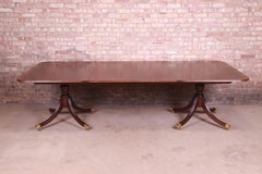 Baker Furniture Georgian Mahogany Double Pedestal Dining Table, Newly Refinished