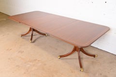 Baker Furniture Georgian Mahogany Double Pedestal Dining Table, Newly Refinished