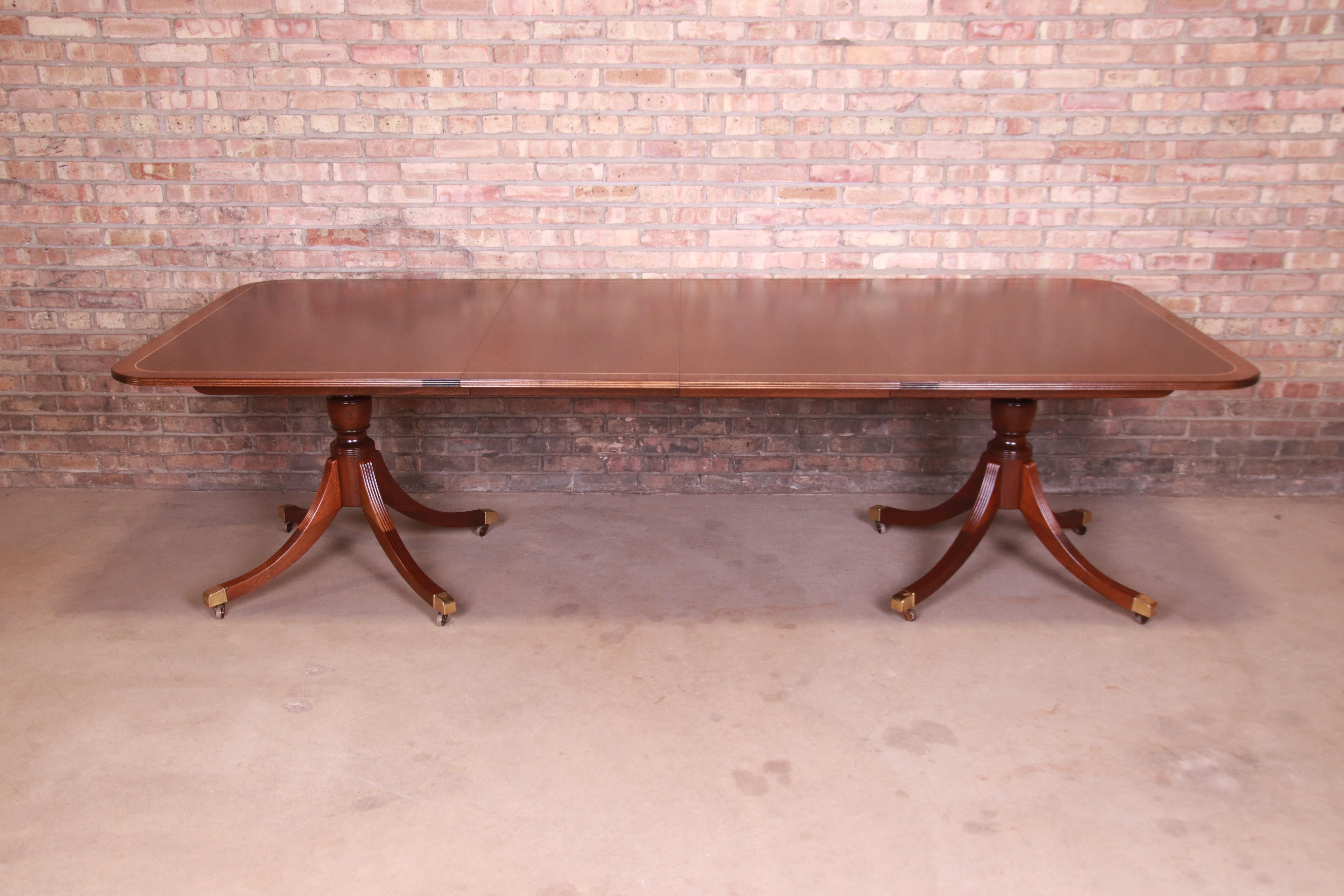 American Baker Furniture Georgian Mahogany Double Pedestal Dining Table, Newly Refinished
