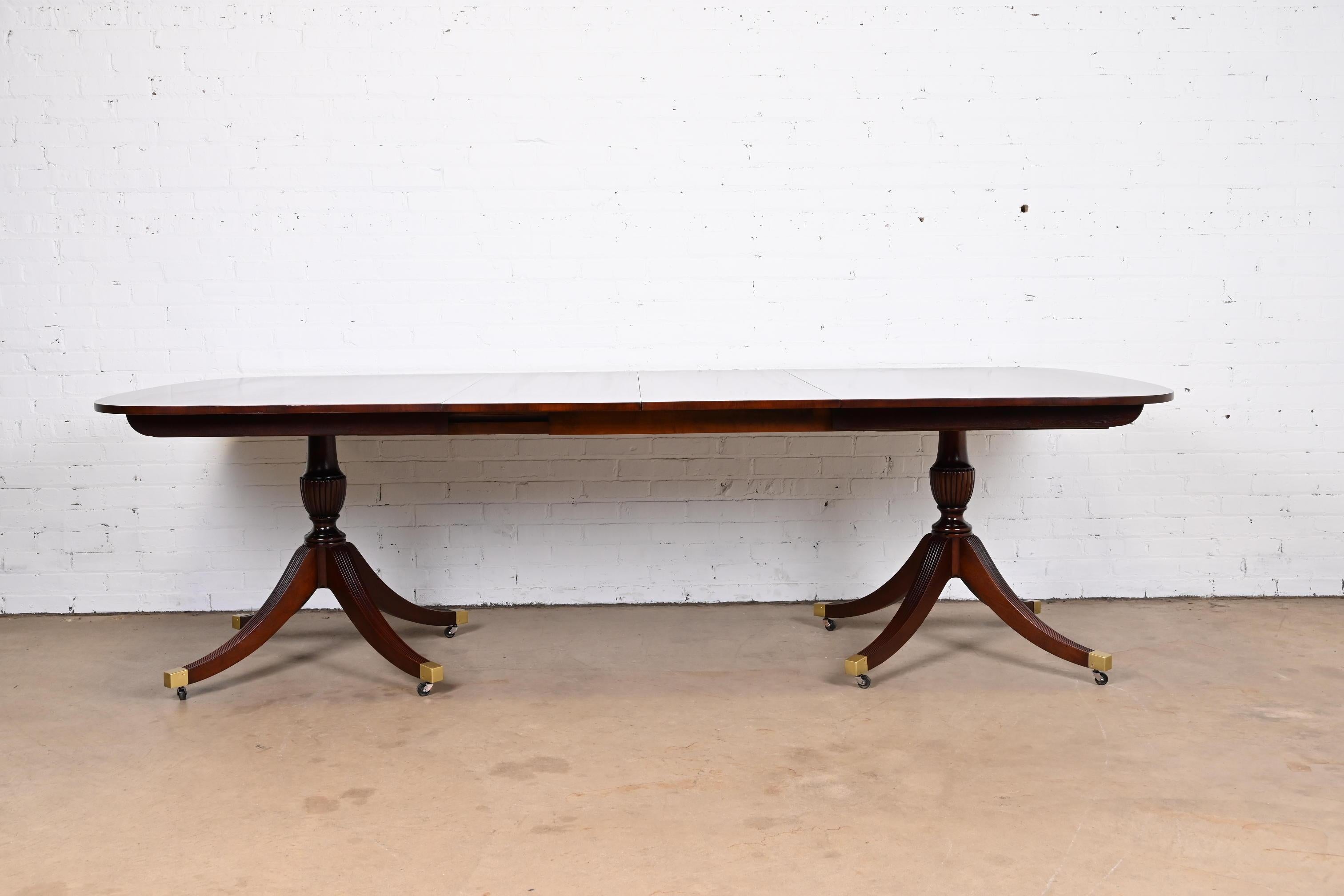 American Baker Furniture Georgian Mahogany Double Pedestal Dining Table, Newly Refinished