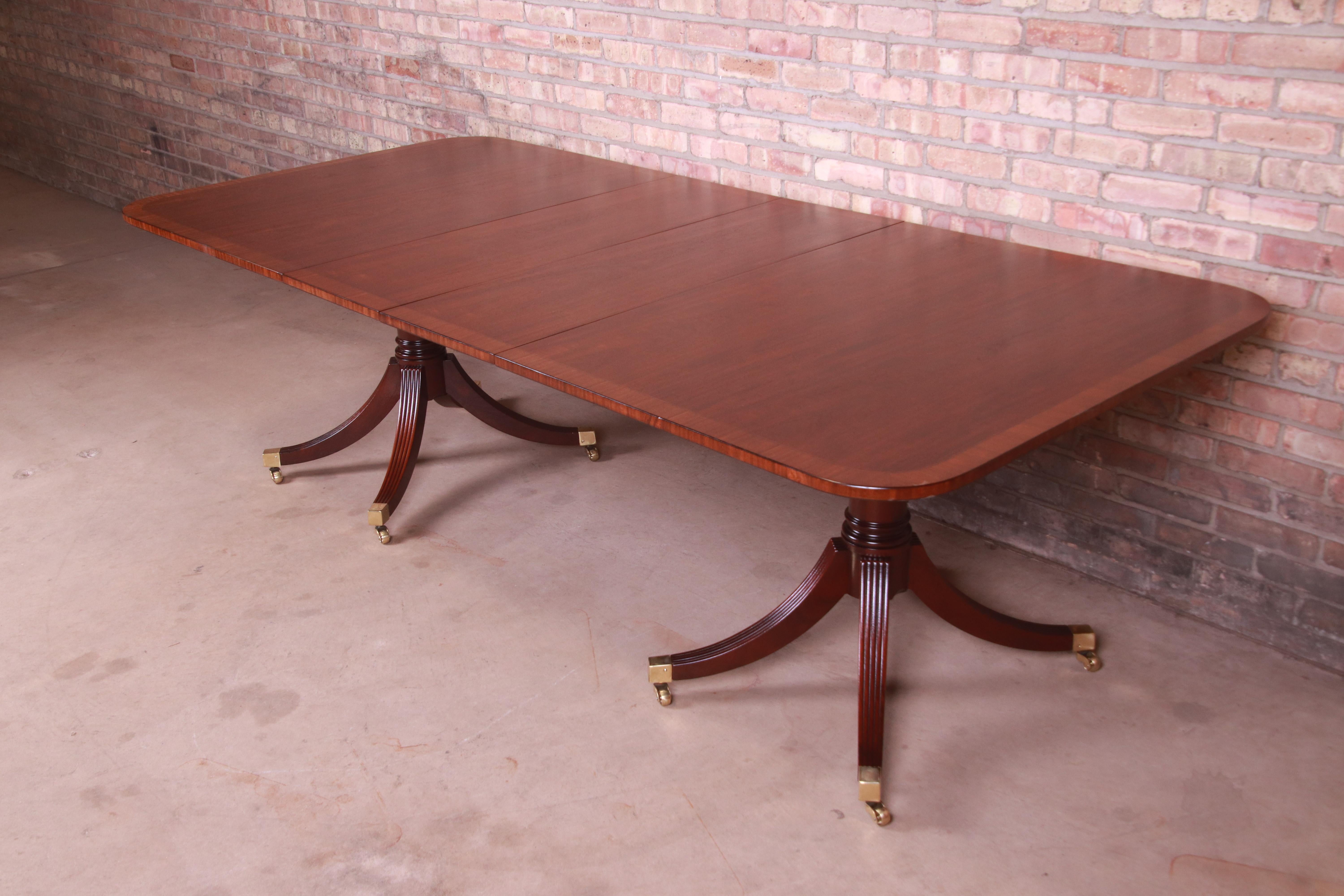 American Baker Furniture Georgian Mahogany Double Pedestal Dining Table, Newly Refinished