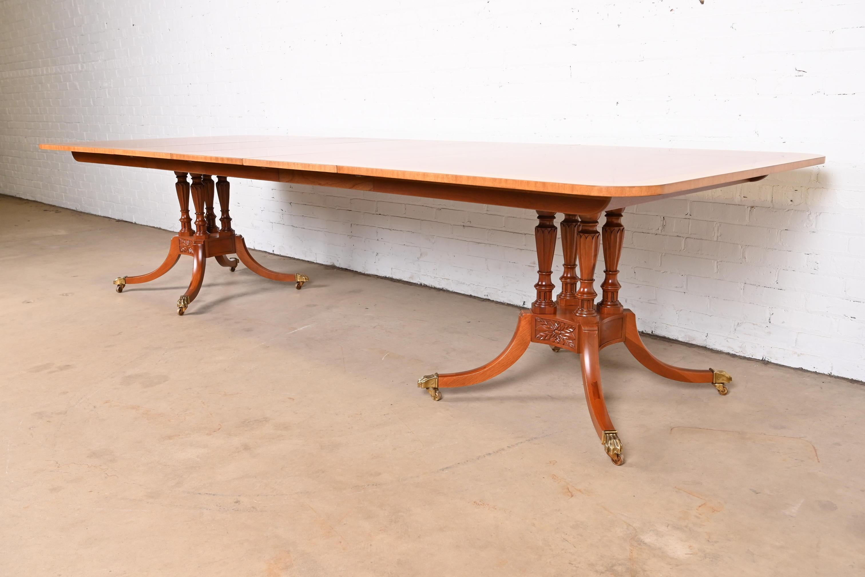 Baker Furniture Georgian Mahogany Double Pedestal Dining Table, Newly Refinished In Good Condition For Sale In South Bend, IN