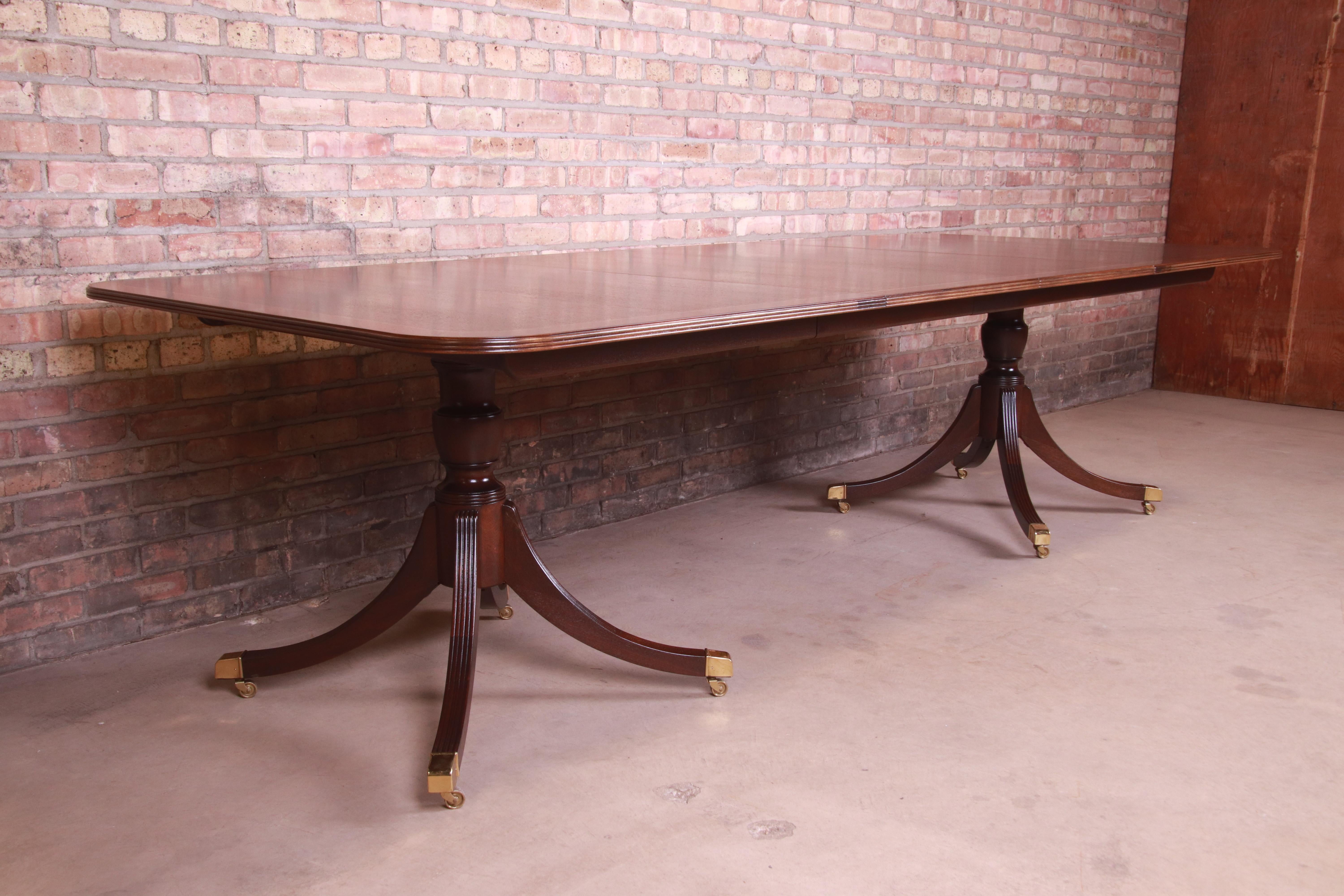 20th Century Baker Furniture Georgian Mahogany Double Pedestal Dining Table, Newly Refinished