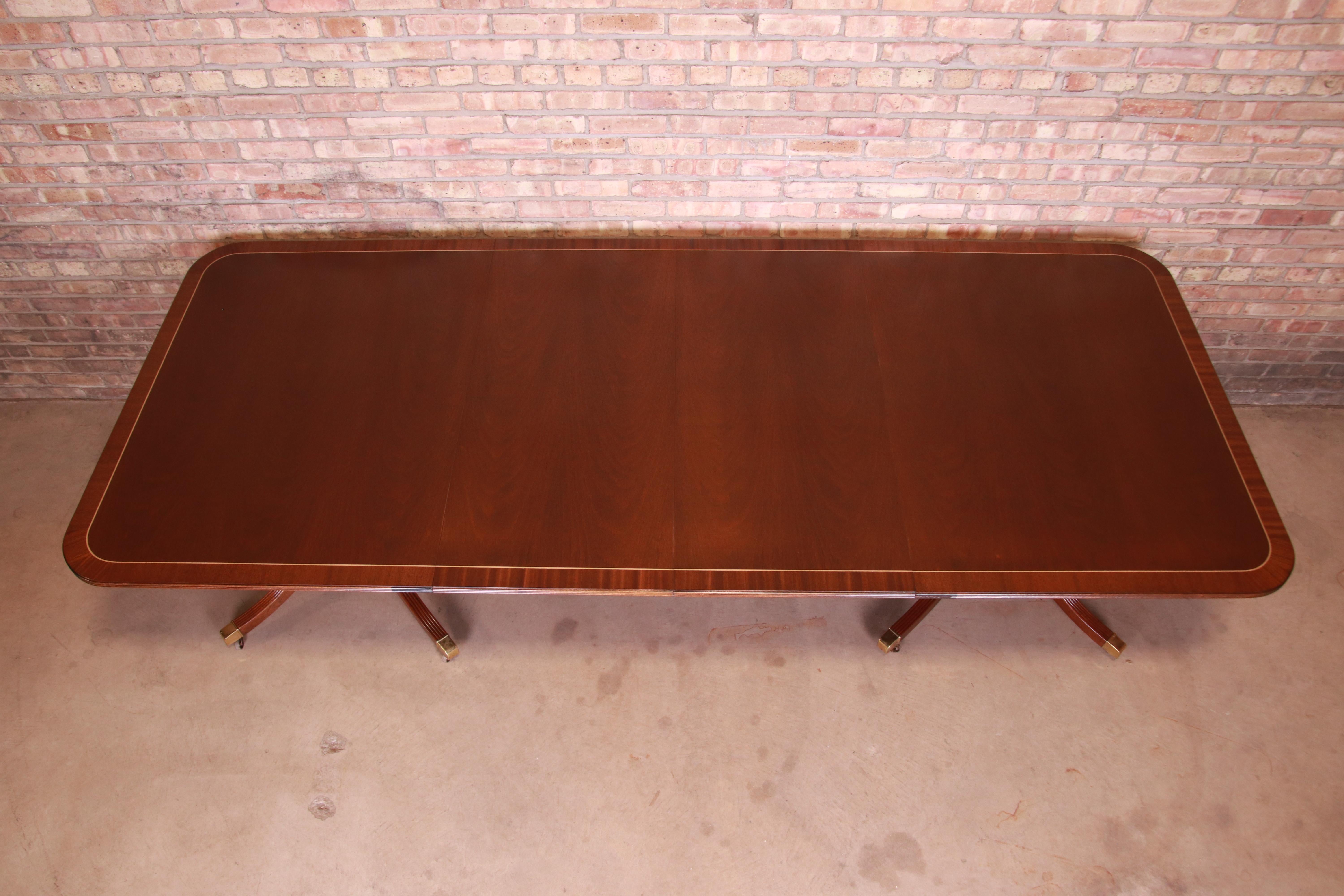 20th Century Baker Furniture Georgian Mahogany Double Pedestal Dining Table, Newly Refinished