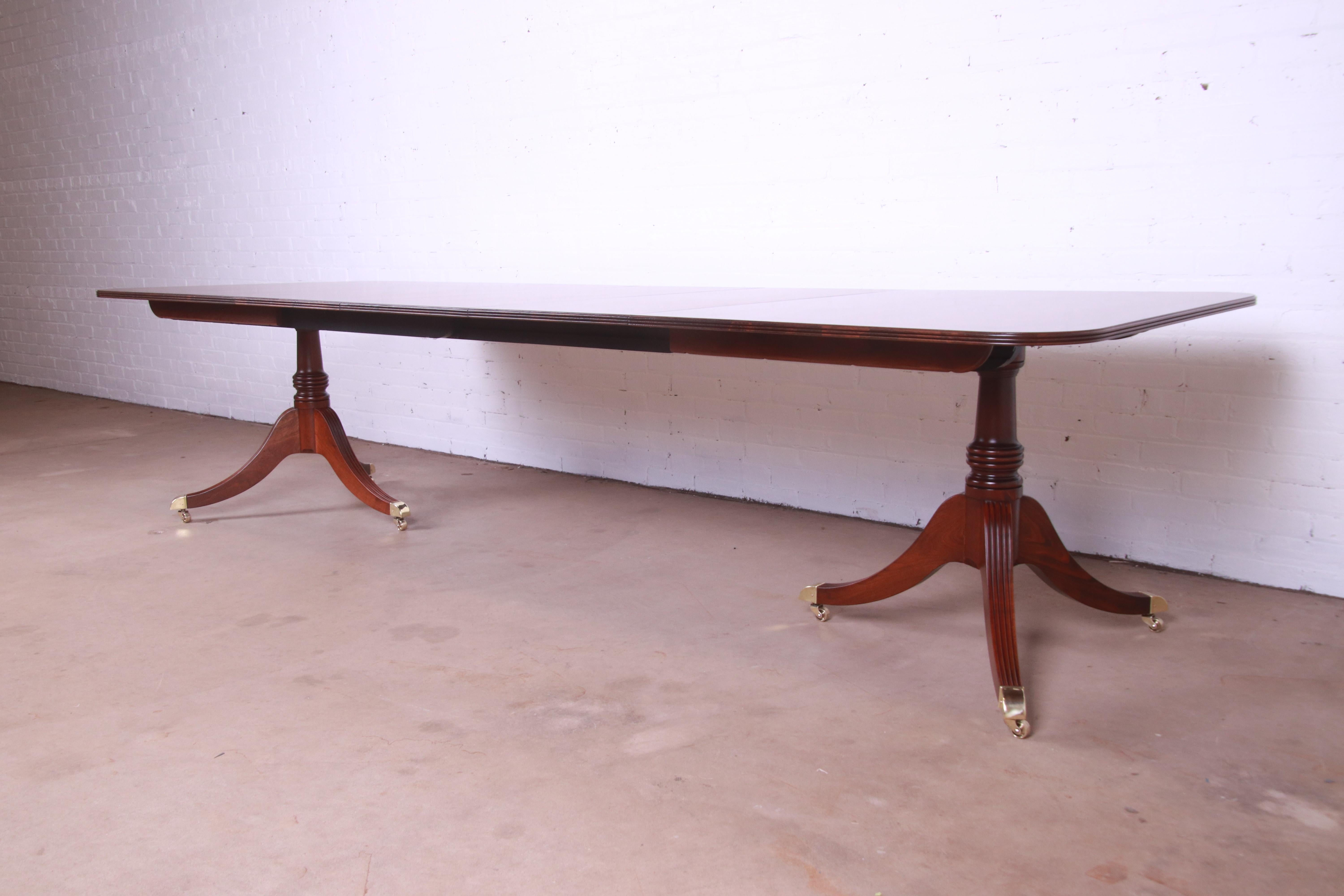 20th Century Baker Furniture Georgian Mahogany Double Pedestal Dining Table, Newly Refinished