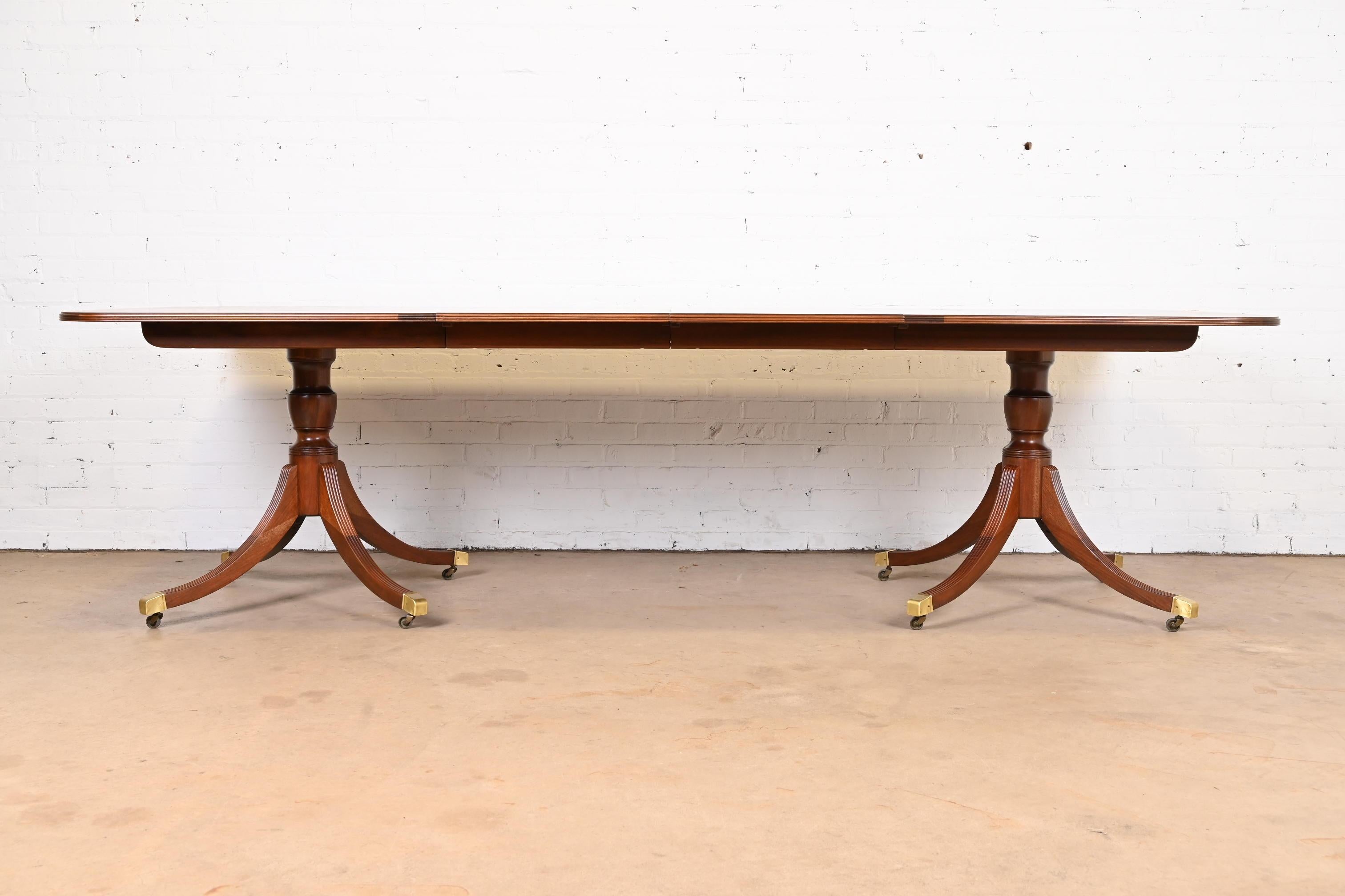 20th Century Baker Furniture Georgian Mahogany Double Pedestal Dining Table, Newly Refinished