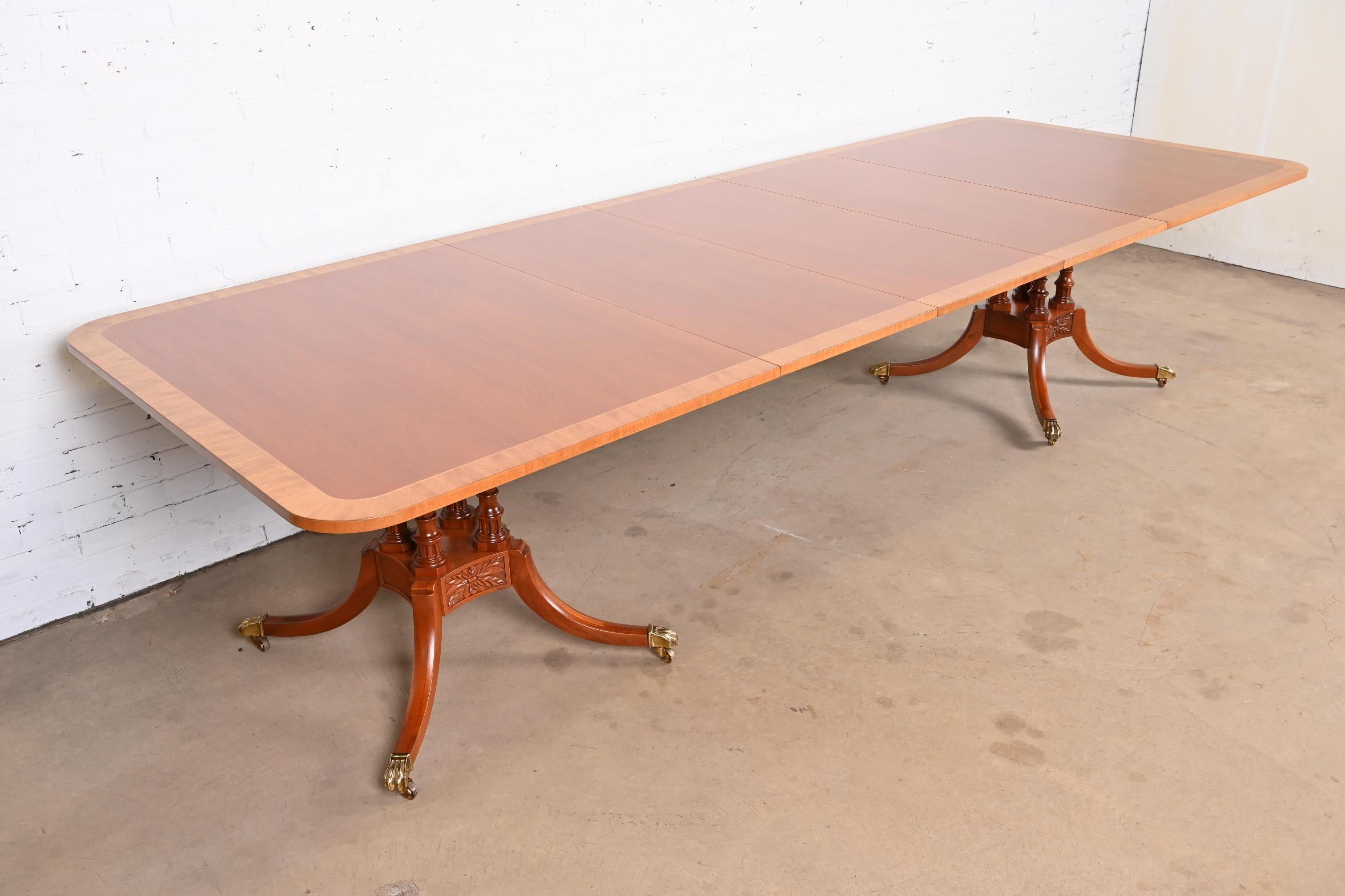 20th Century Baker Furniture Georgian Mahogany Double Pedestal Dining Table, Newly Refinished For Sale