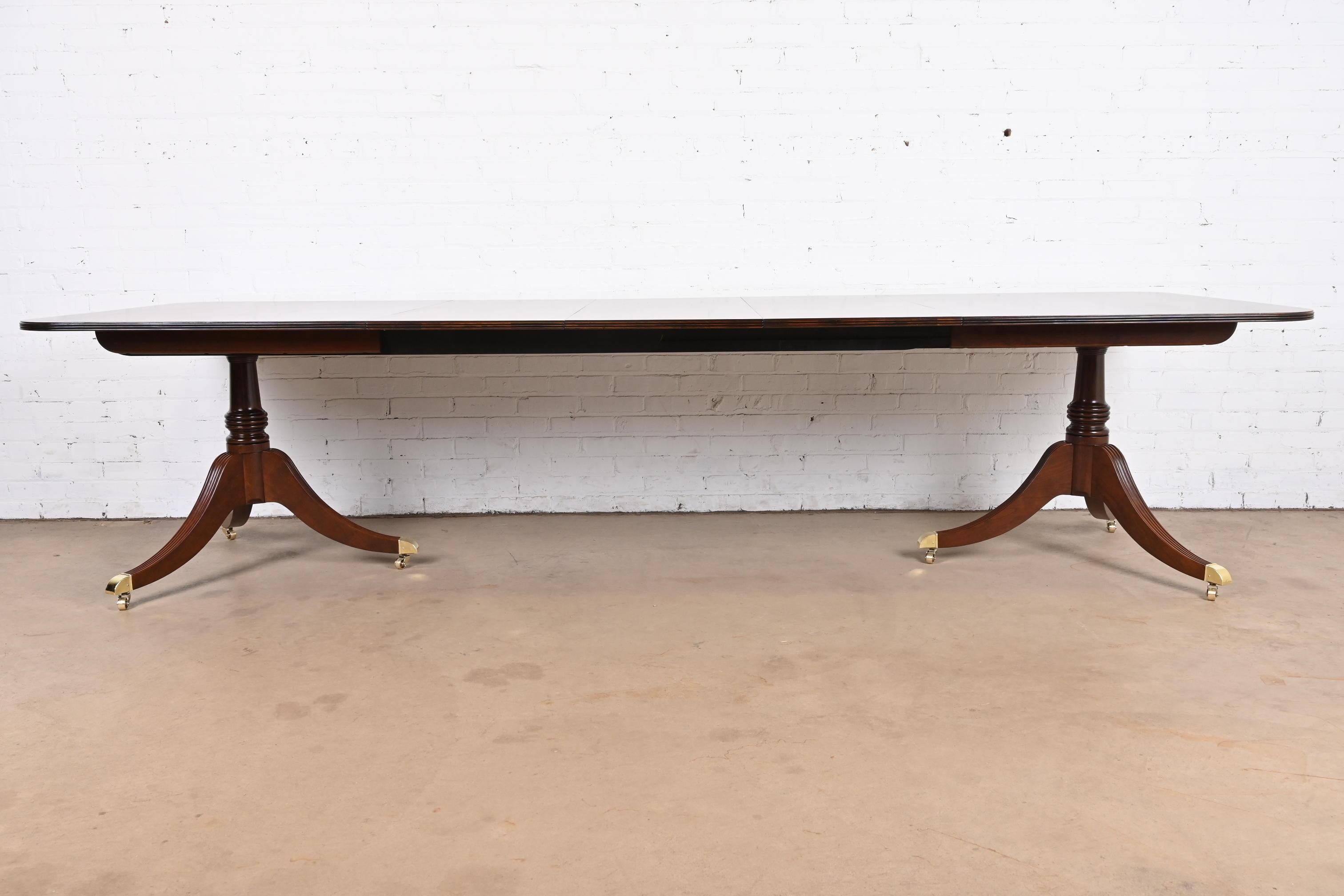 Late 20th Century Baker Furniture Georgian Mahogany Double Pedestal Dining Table, Newly Refinished For Sale