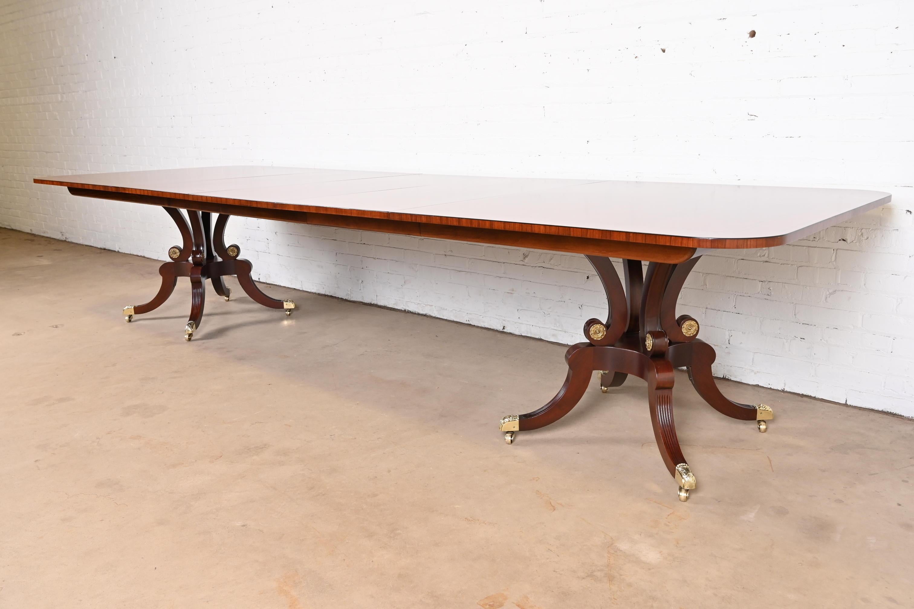 Late 20th Century Baker Furniture Georgian Mahogany Double Pedestal Dining Table, Newly Refinished