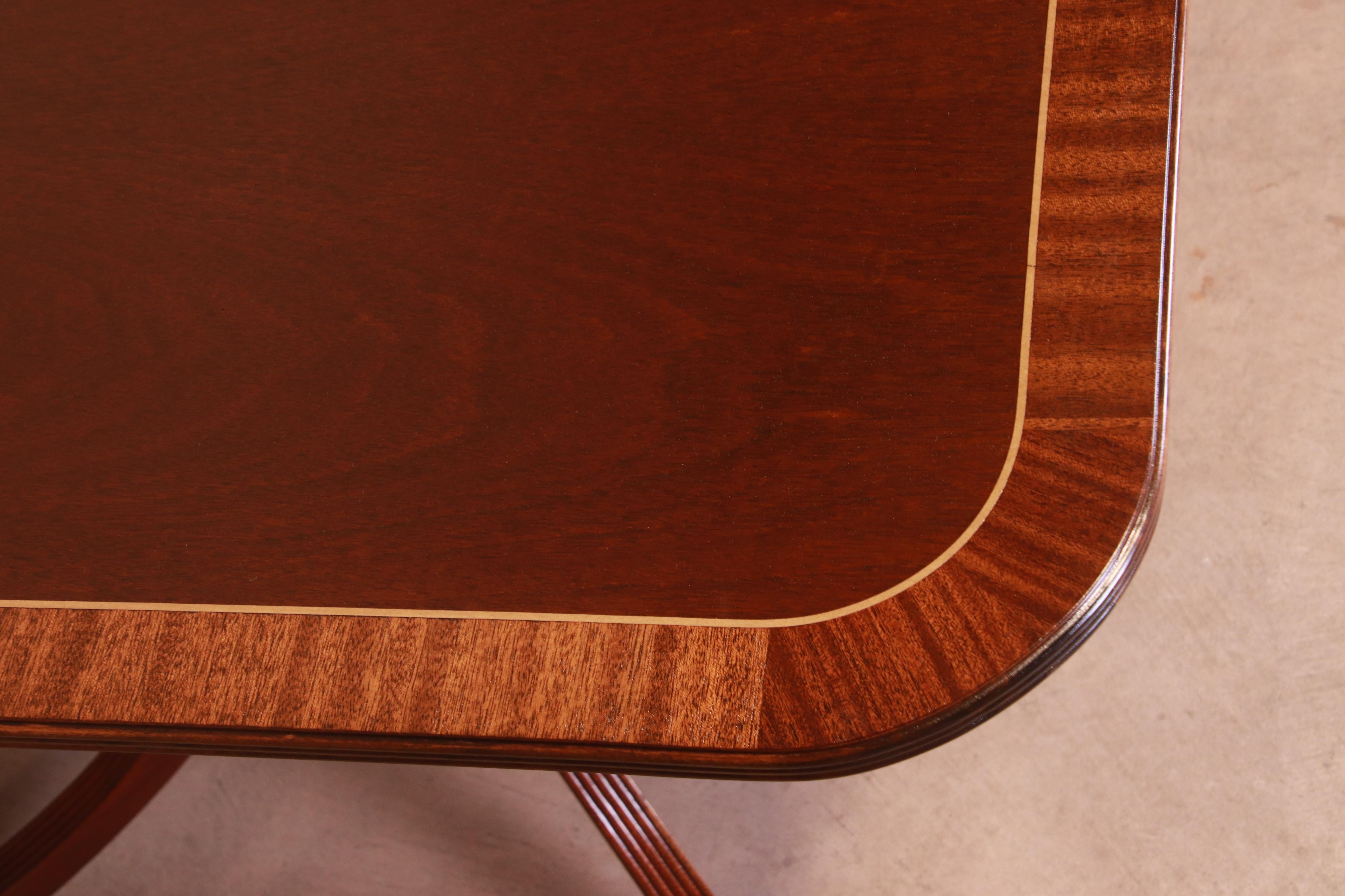 Brass Baker Furniture Georgian Mahogany Double Pedestal Dining Table, Newly Refinished