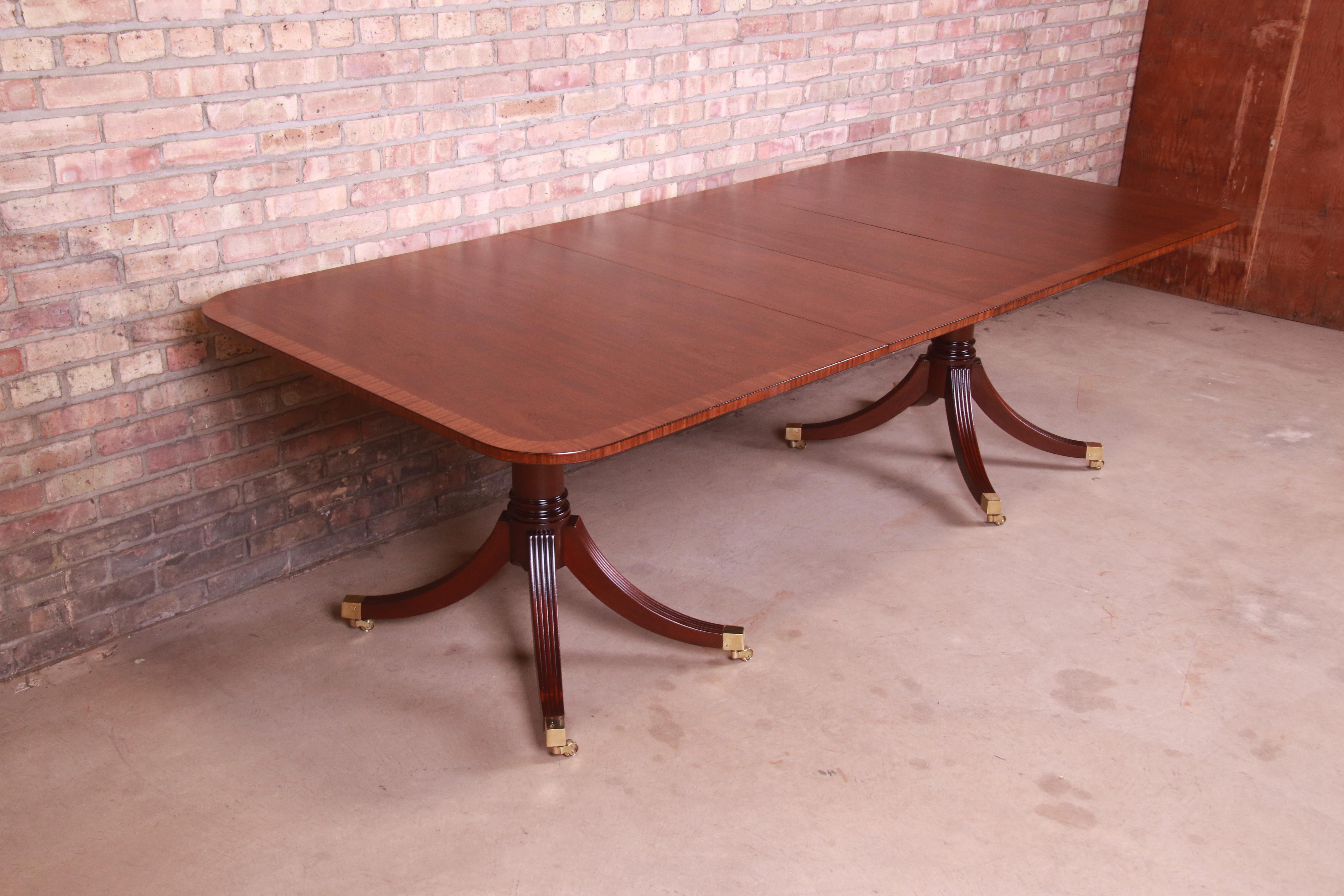 Mid-20th Century Baker Furniture Georgian Mahogany Double Pedestal Dining Table, Newly Refinished