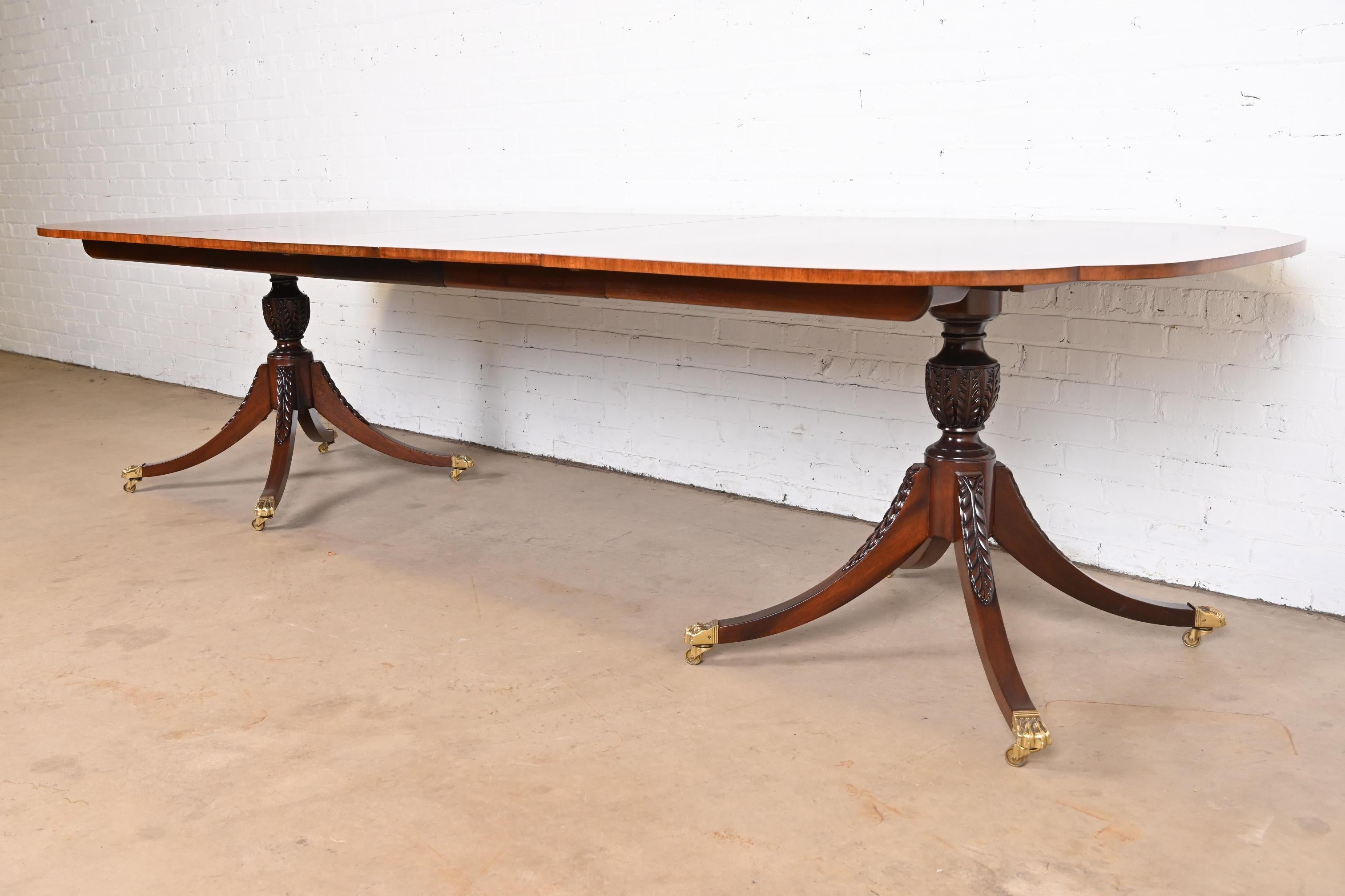 Brass Baker Furniture Georgian Mahogany Double Pedestal Dining Table, Newly Refinished