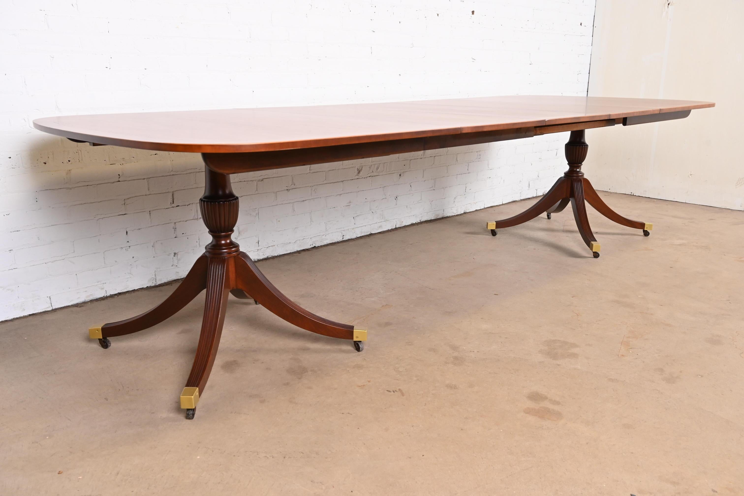 Brass Baker Furniture Georgian Mahogany Double Pedestal Dining Table, Newly Refinished