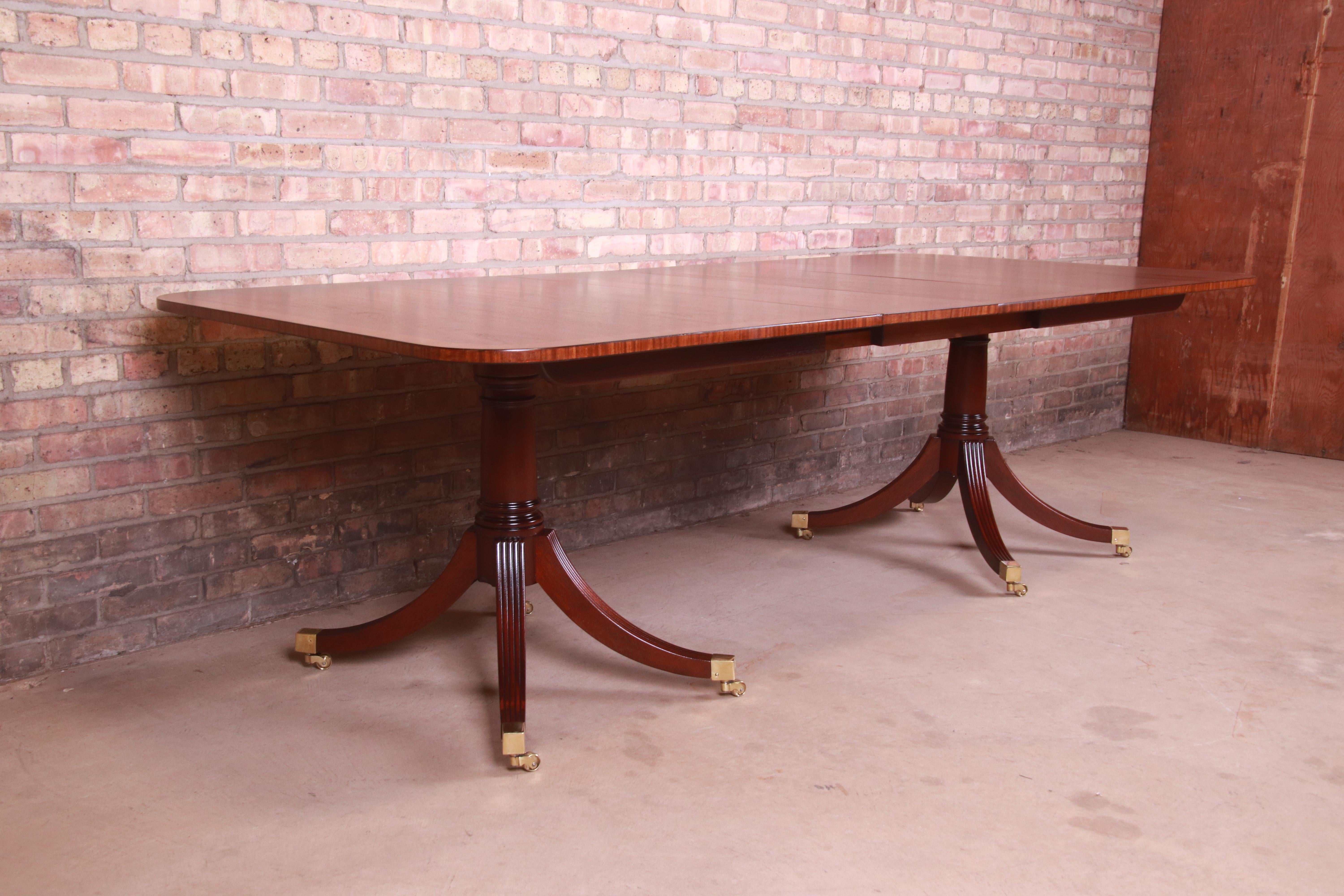 Brass Baker Furniture Georgian Mahogany Double Pedestal Dining Table, Newly Refinished