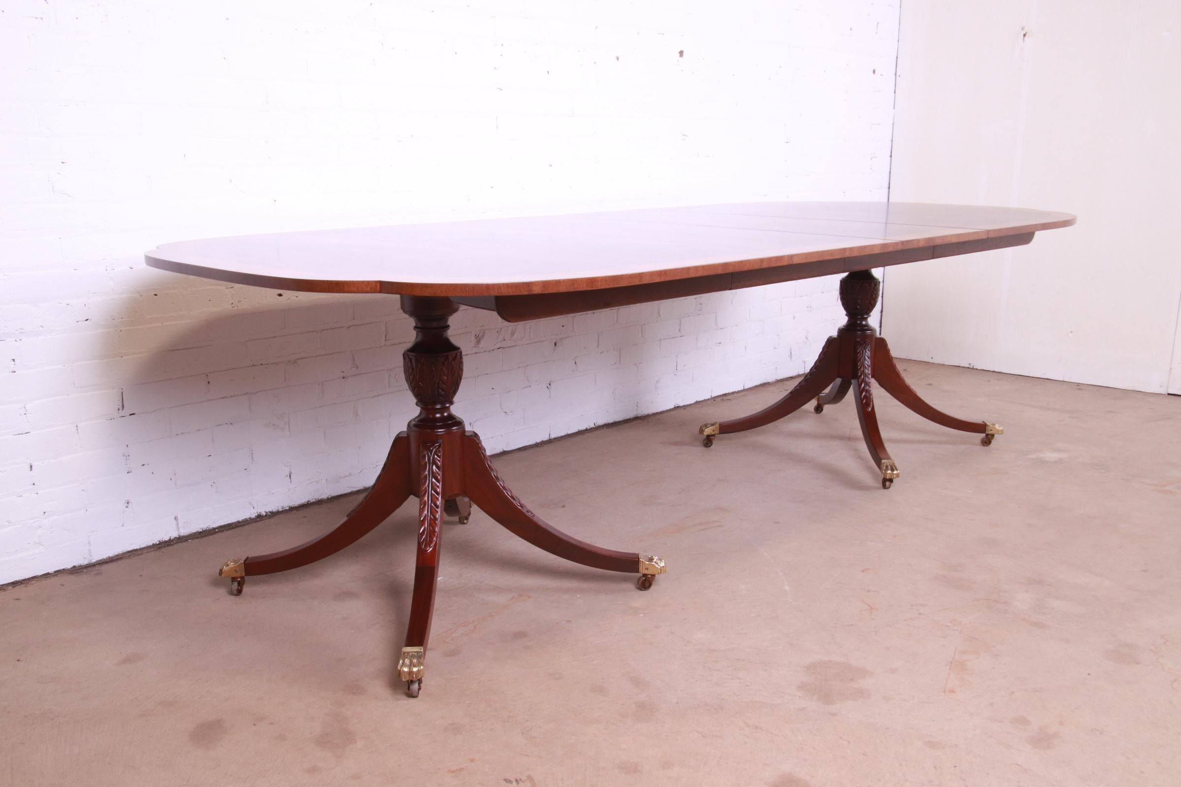 Baker Furniture Georgian Mahogany Double Pedestal Dining Table, Newly Refinished 1