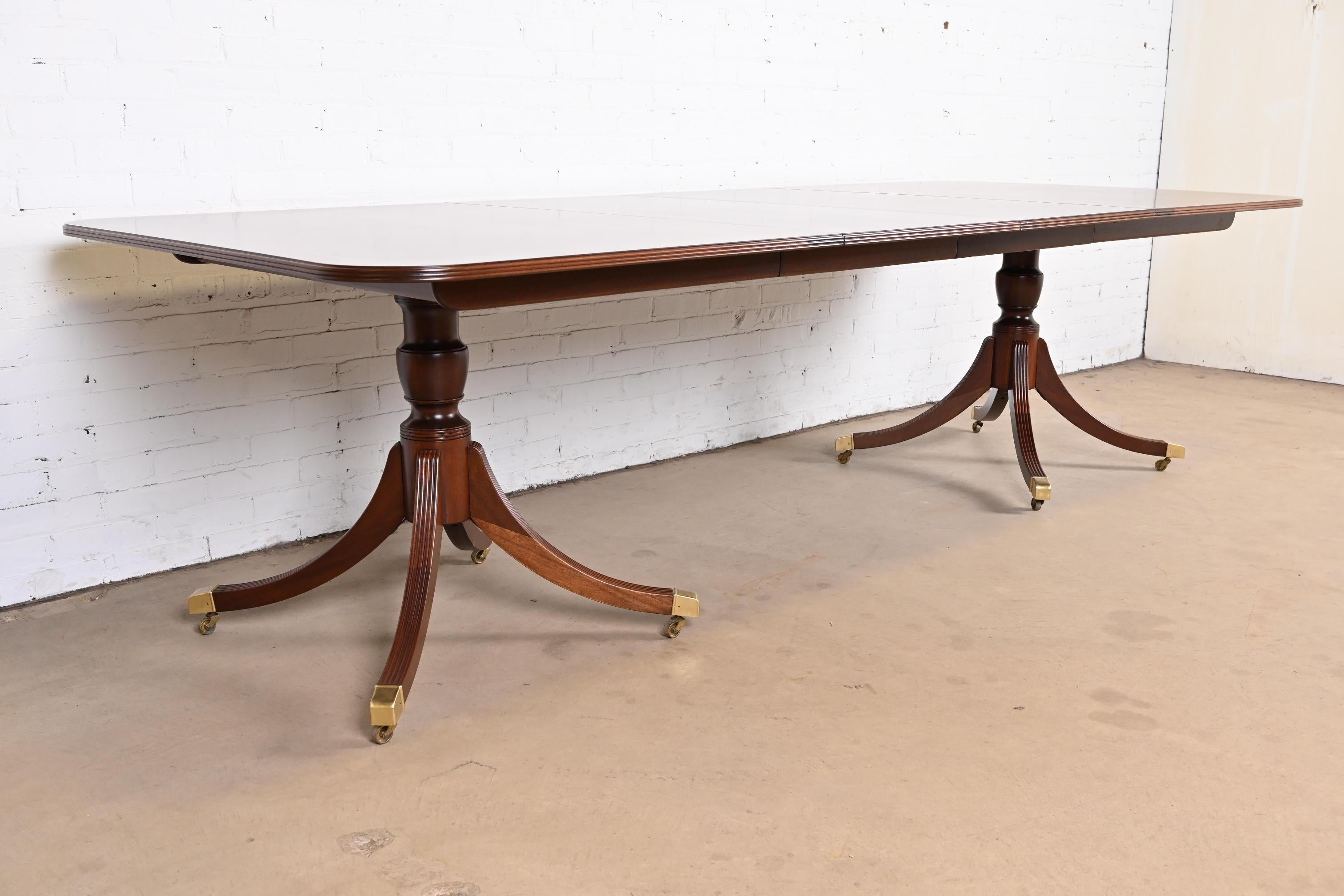 Baker Furniture Georgian Mahogany Double Pedestal Dining Table, Newly Refinished 1