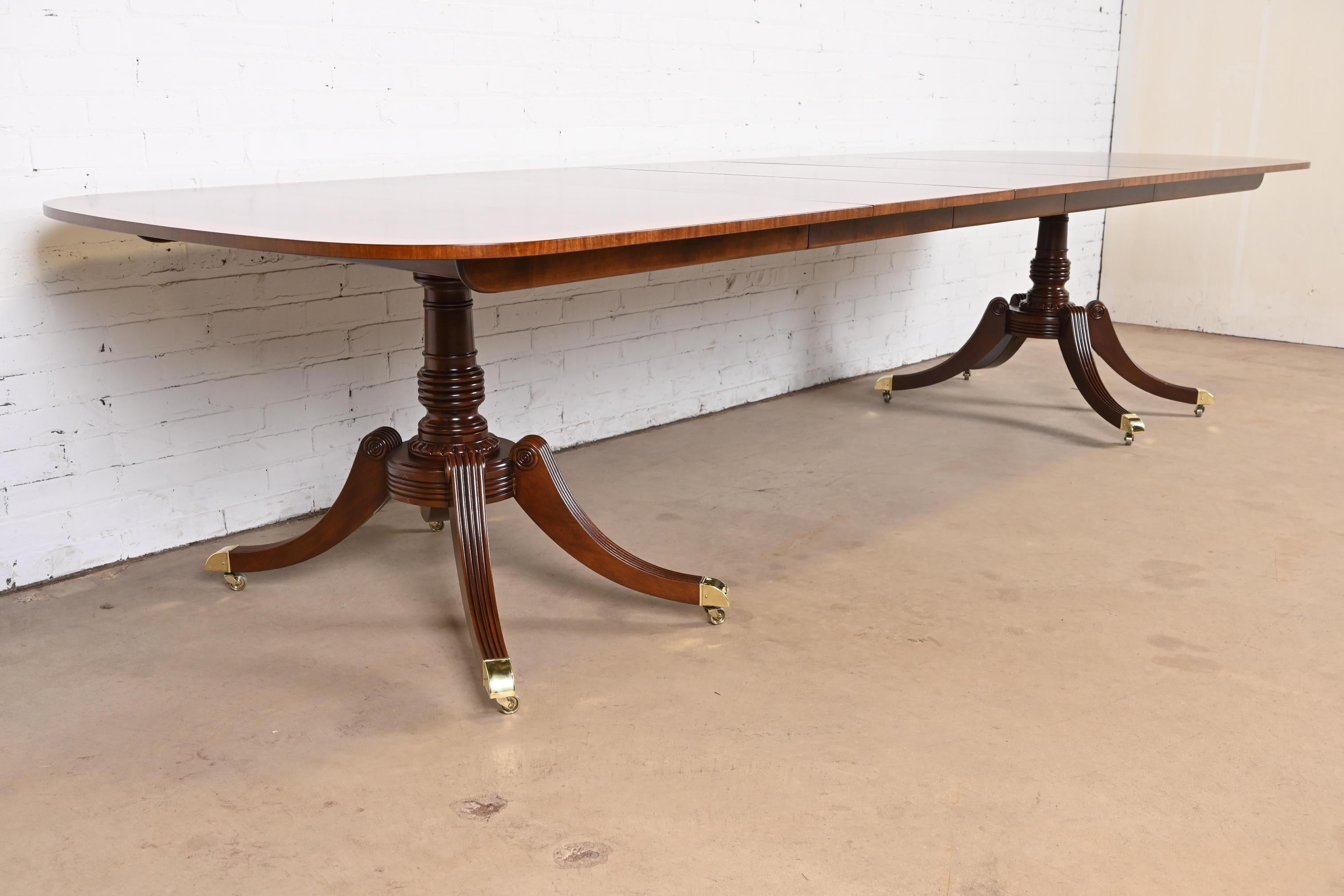 Baker Furniture Georgian Mahogany Double Pedestal Dining Table, Newly Refinished 1