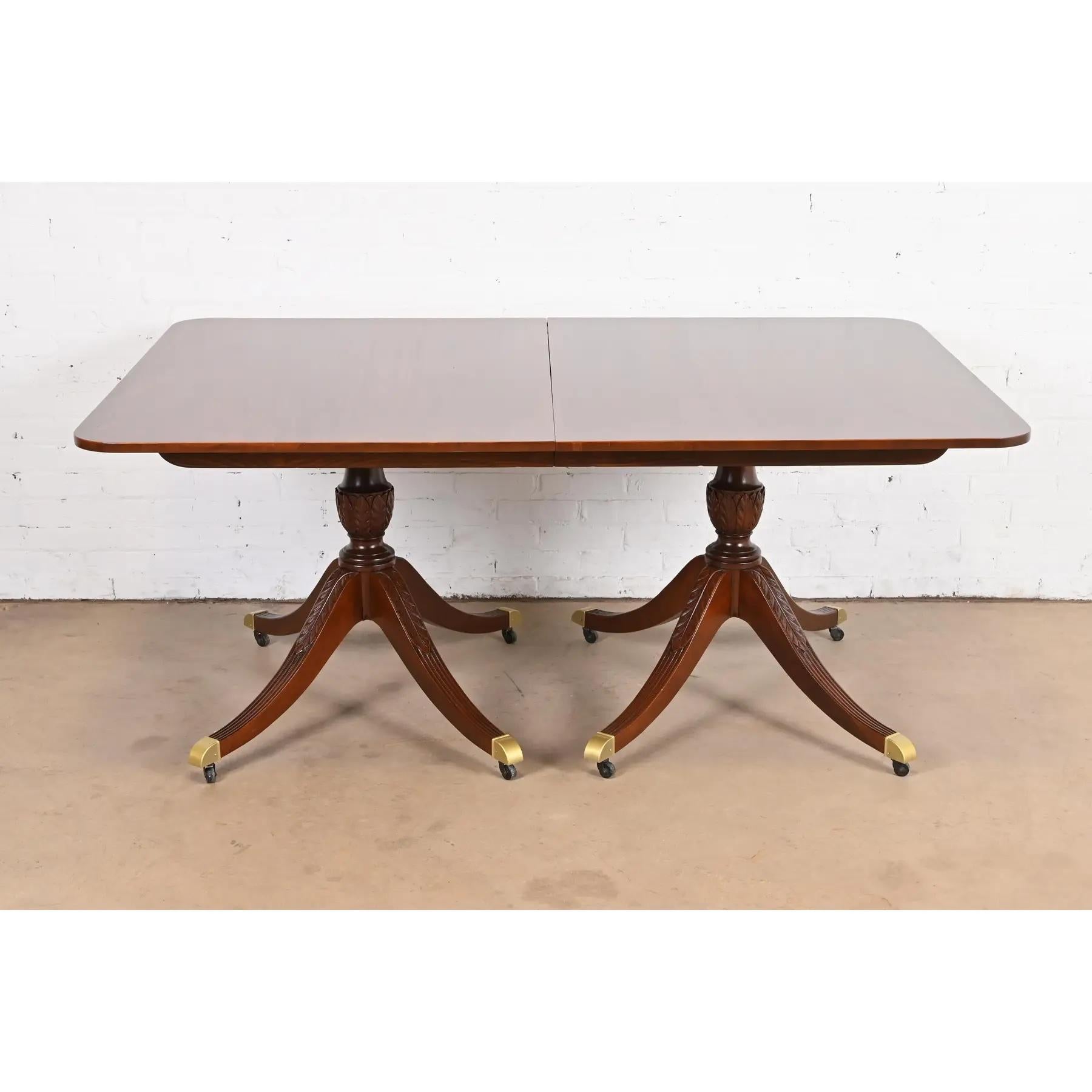 Baker Furniture Georgian Mahogany Double Pedestal Dining Table, Newly Refinished For Sale 1