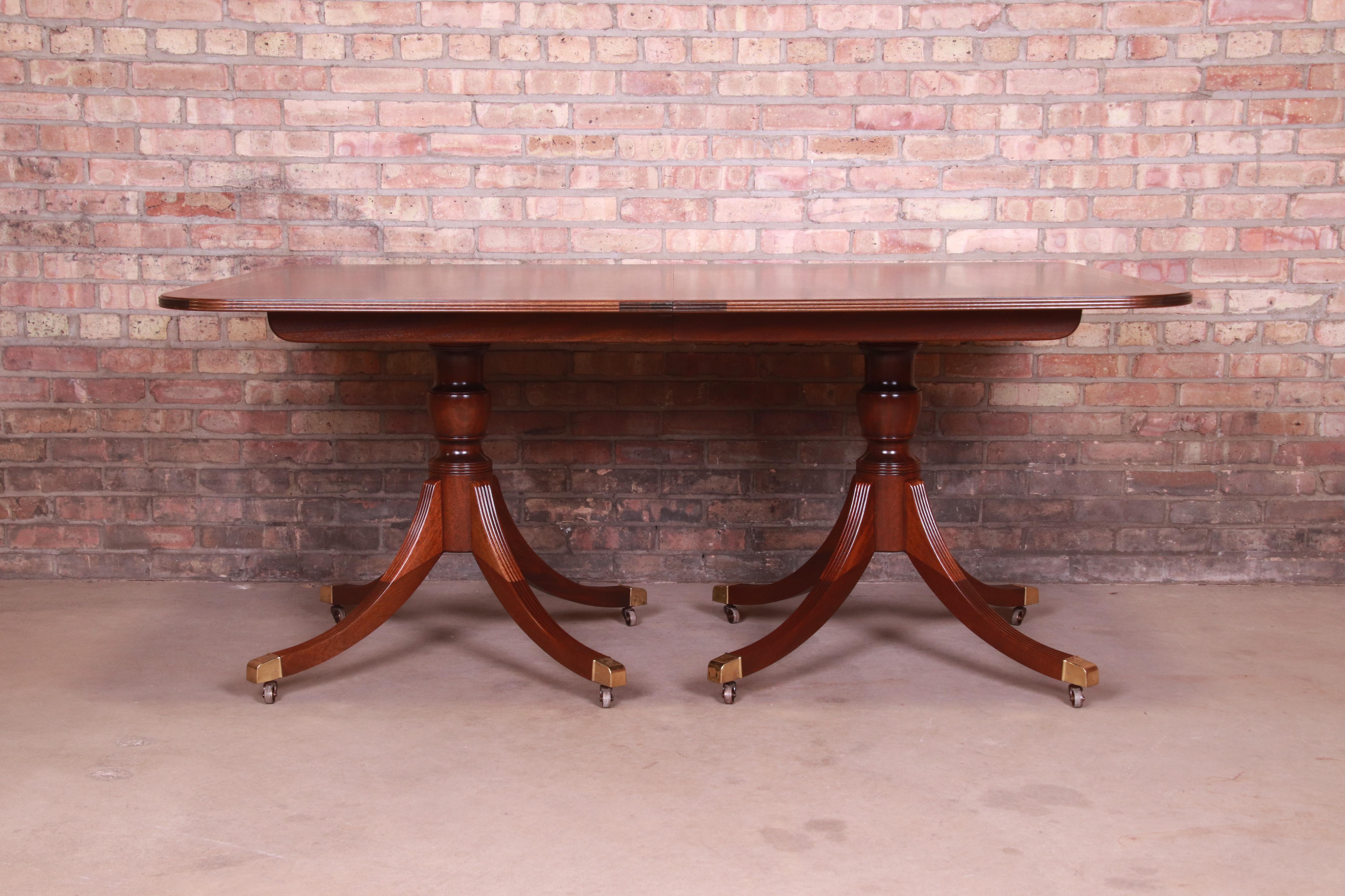 Baker Furniture Georgian Mahogany Double Pedestal Dining Table, Newly Refinished 2