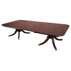 Baker Furniture Georgian Mahogany Double Pedestal Dining Table, Newly Refinished
