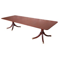 Baker Furniture Georgian Mahogany Double Pedestal Dining Table, Newly Refinished Baker Furniture Georgian Mahogany Double Pedestal Dining Table, Newly Refinished
