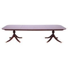 Baker Furniture Georgian Mahogany Double Pedestal Dining Table, Newly Refinished