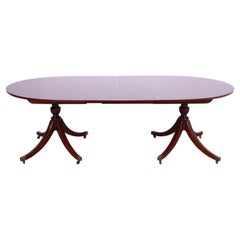 Baker Furniture Georgian Mahogany Double Pedestal Dining Table, Newly Refinished