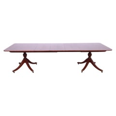 Baker Furniture Georgian Mahogany Double Pedestal Dining Table, Newly Refinished