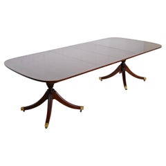 Baker Furniture Georgian Mahogany Double Pedestal Dining Table, Newly Refinished