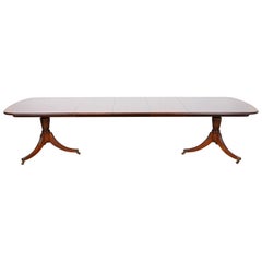 Baker Furniture Georgian Mahogany Double Pedestal Dining Table, Newly Refinished
