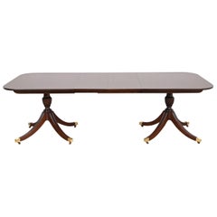 Baker Furniture Georgian Mahogany Double Pedestal Dining Table, Newly Refinished