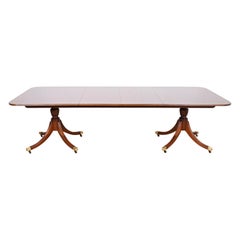 Baker Furniture Georgian Mahogany Double Pedestal Dining Table, Newly Refinished