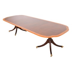 Baker Furniture Georgian Mahogany Double Pedestal Dining Table, Newly Refinished