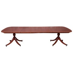 Baker Furniture Georgian Mahogany Double Pedestal Dining Table, Newly Restored Baker Furniture Georgian Mahogany Double Pedestal Dining Table, Newly Restored