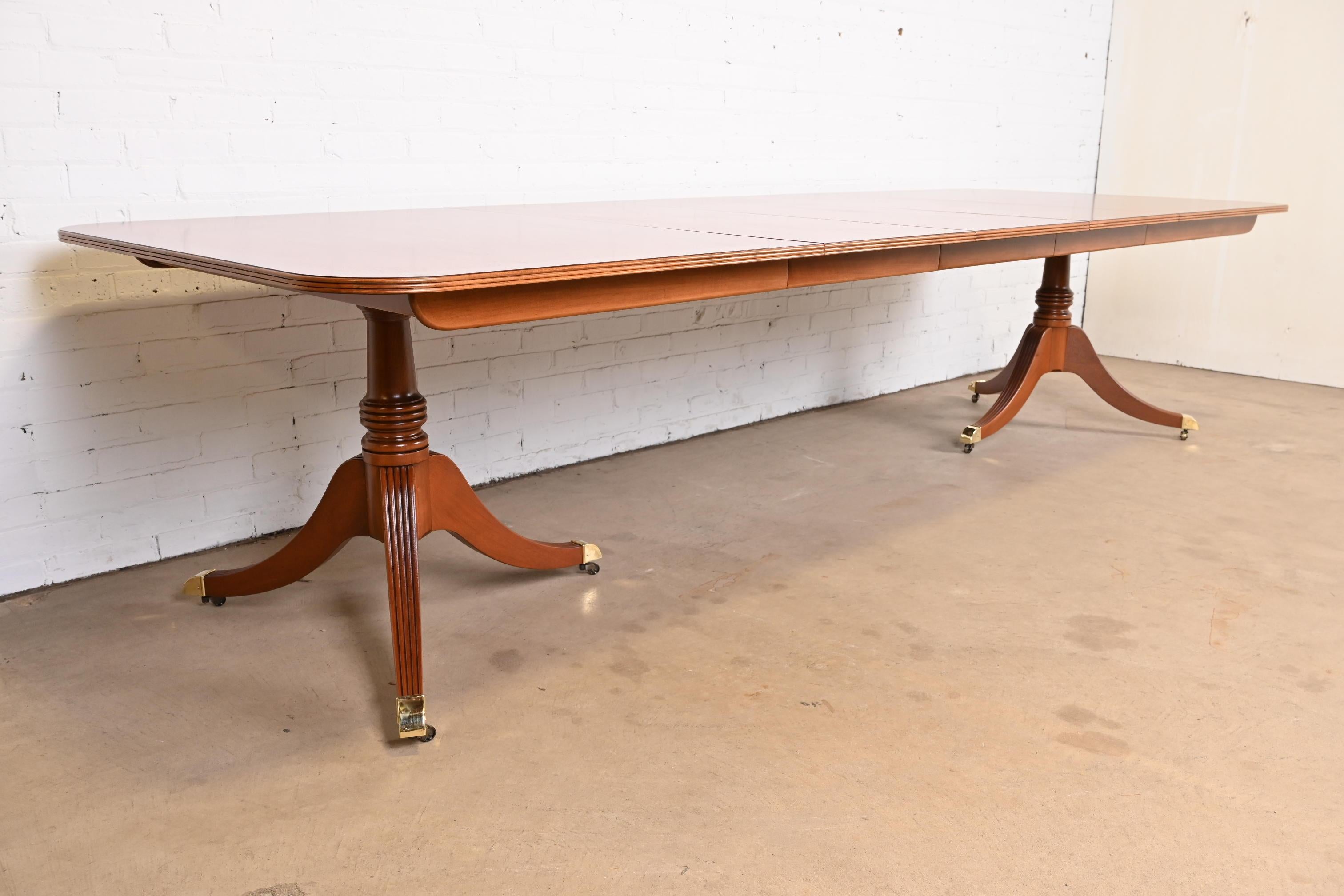 Brass Baker Furniture Georgian Mahogany Double Pedestal Dining Table, Refinished