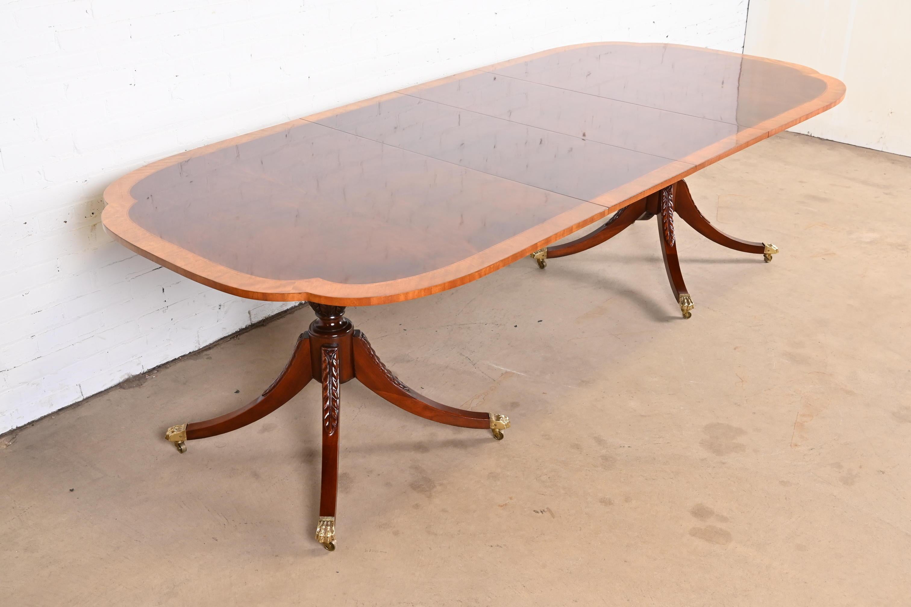Satinwood Baker Furniture Georgian Mahogany Double Pedestal Extension Dining Table